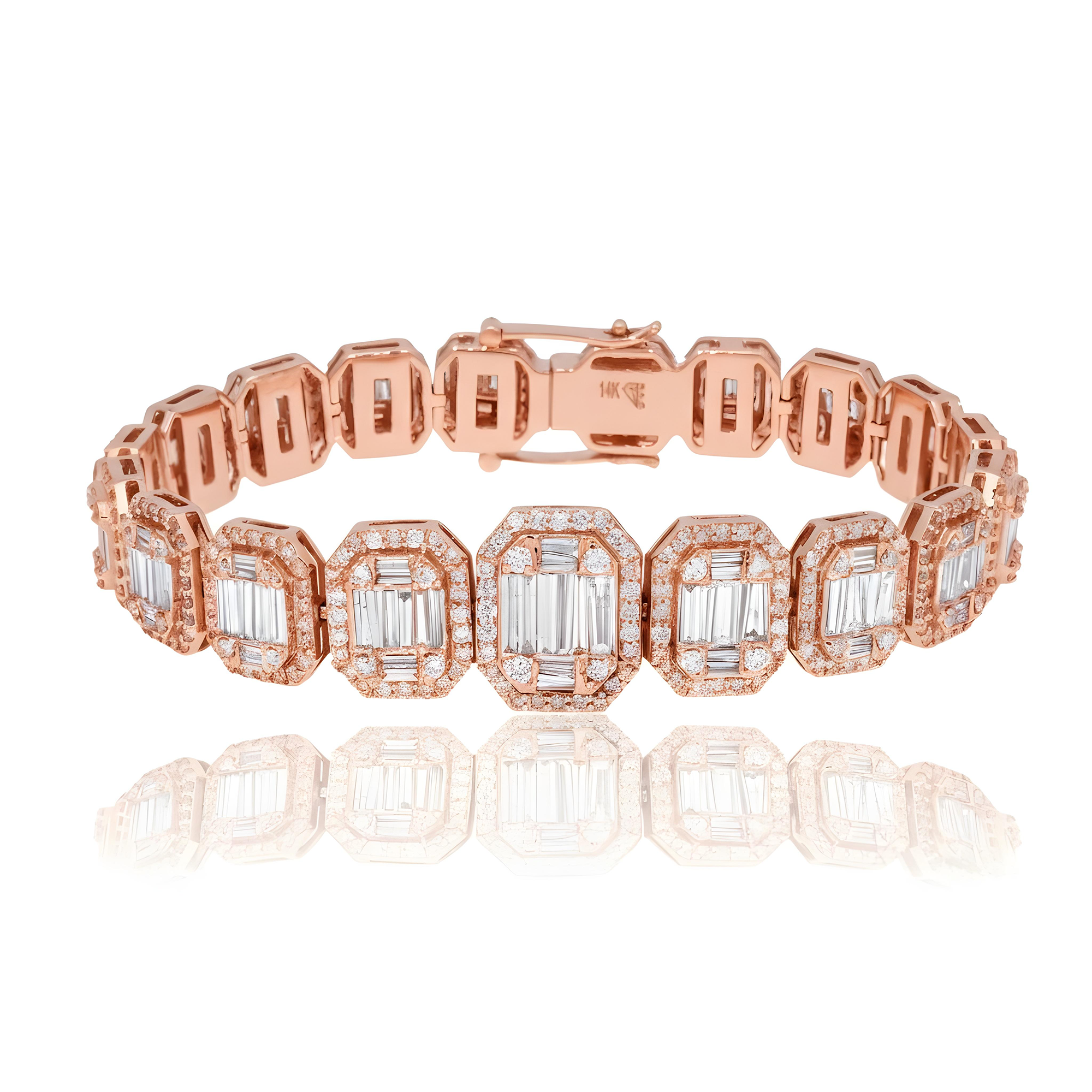 14K White Gold Graduated Baguette Diamond Bracelet 9.76ct
