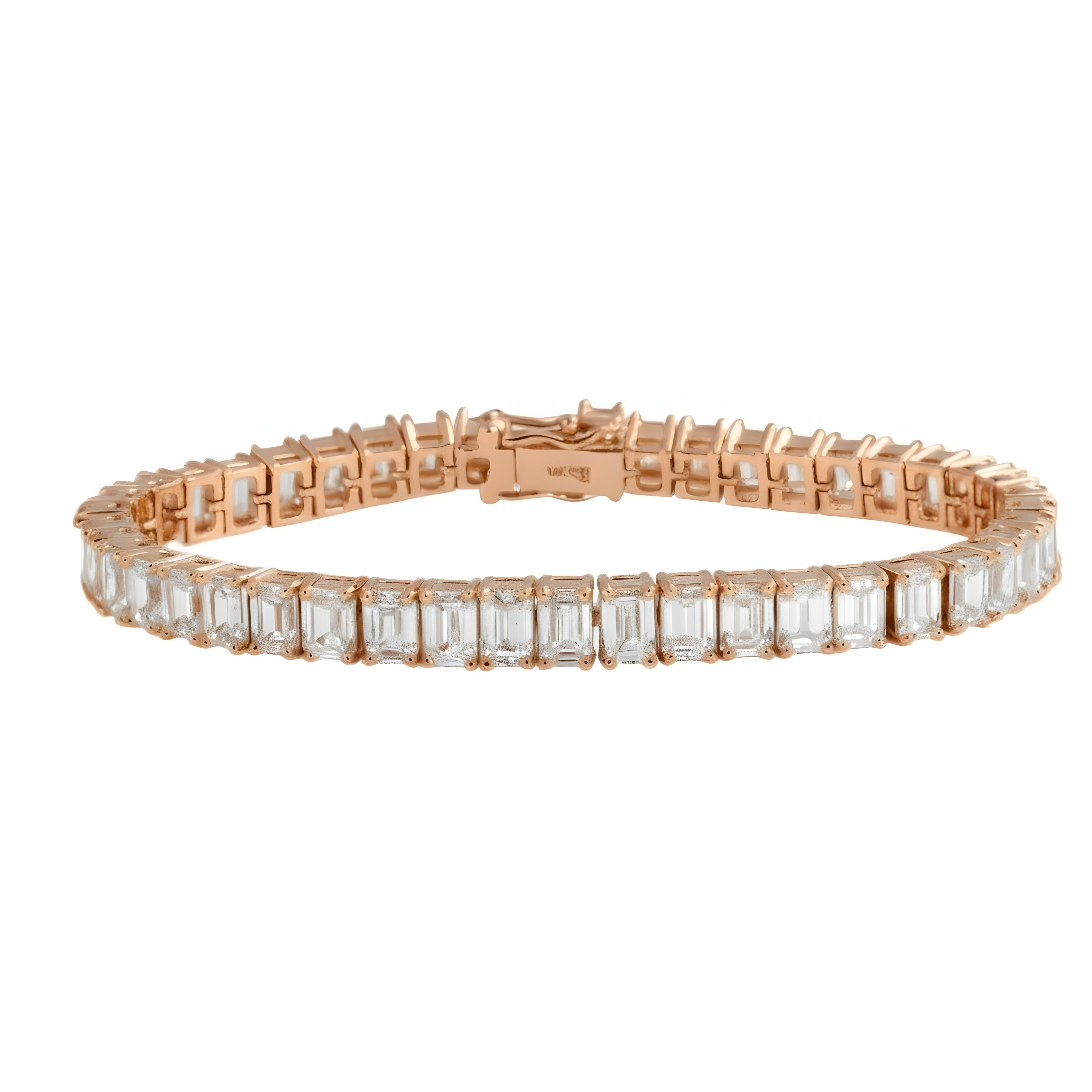 14K White Gold Emerald Cut Dimond Tennis Bracelet 19.43ct