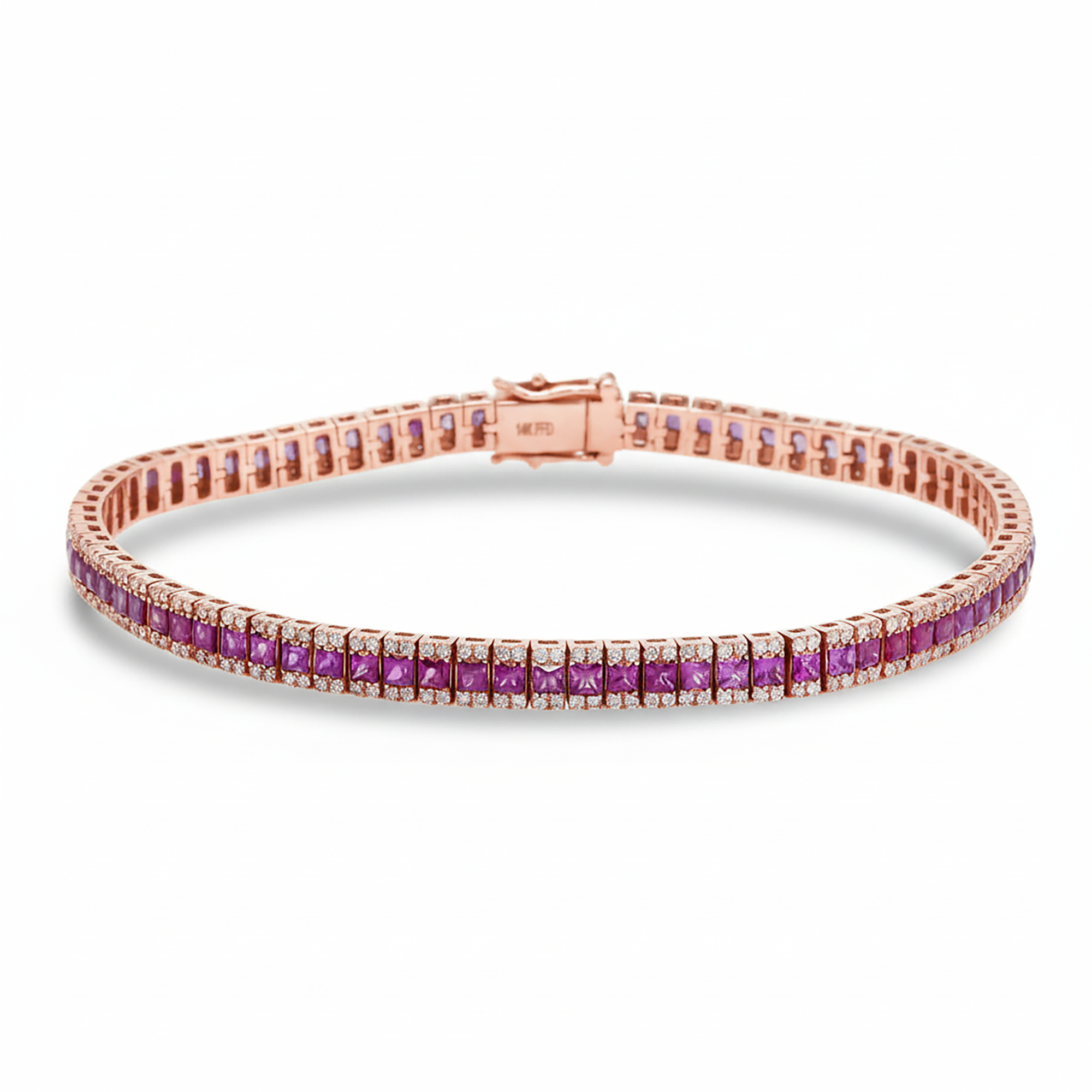14K Yellow Gold Princess Cut Ruby & Round Diamond Bracelet 6.52ctw