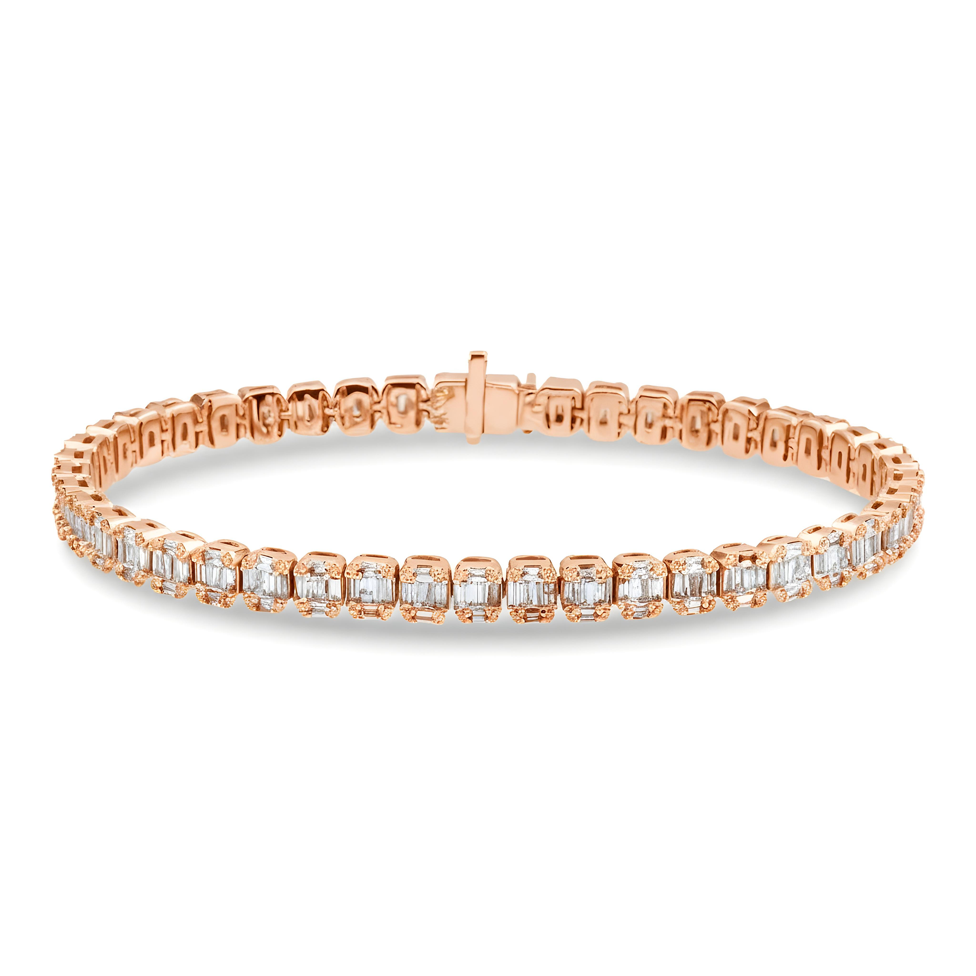 14K White Gold Baguette & Round Diamond Tennis Bracelet 4.36ct