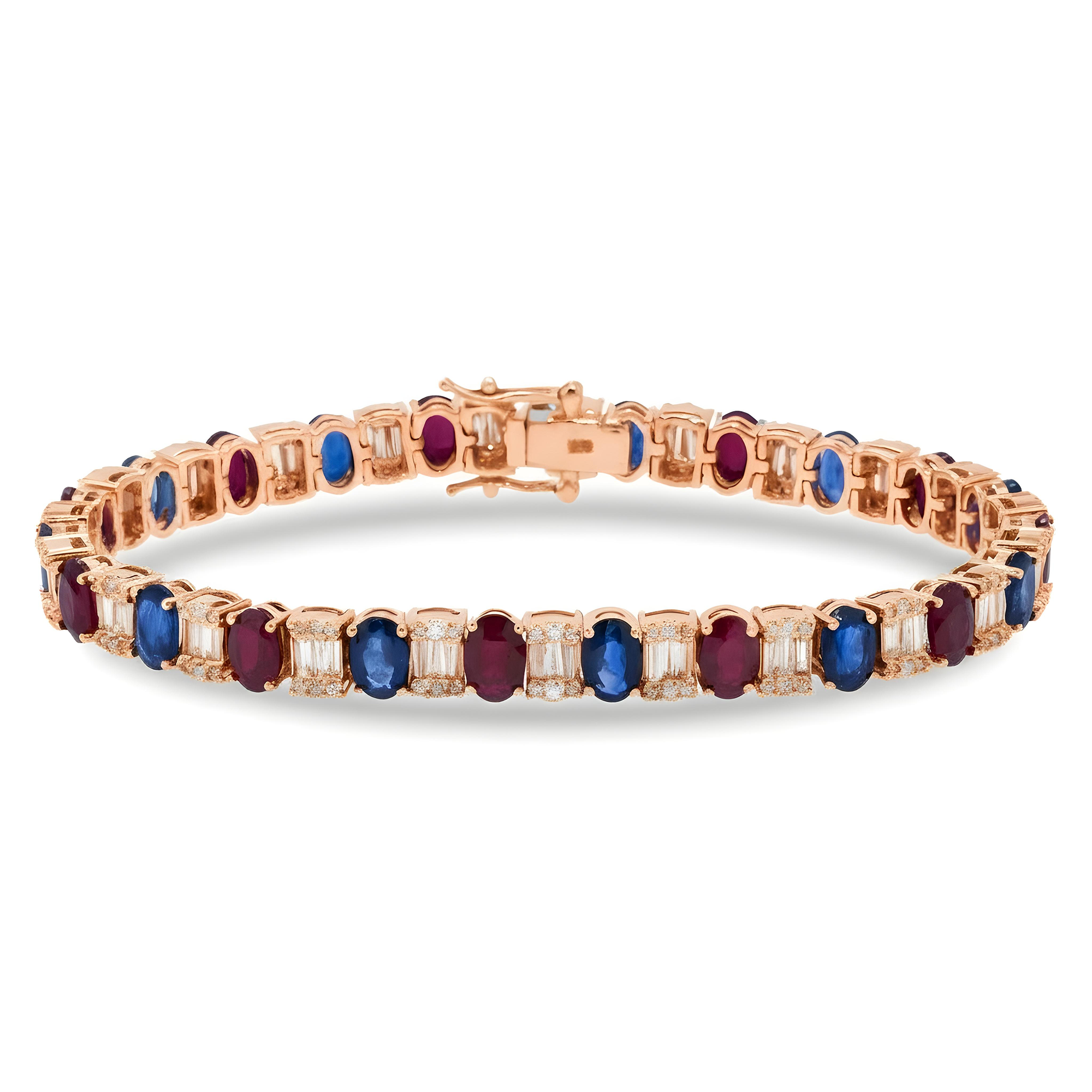 14K White Gold Sapphire/Ruby Gemstone & Diamond Bracelet 15.65ctw