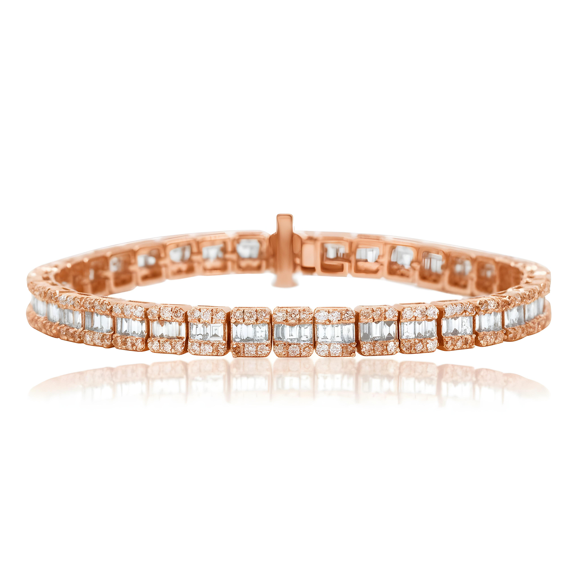 14K White Gold Baguette Diamond Tennis Bracelet 6.06ct
