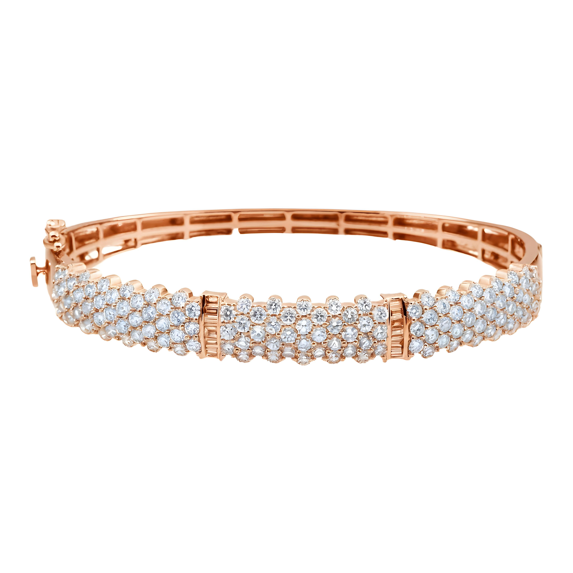 14K White Gold 4 Row Pave Set Round Diamond Bangle Bracelet 4.0ct