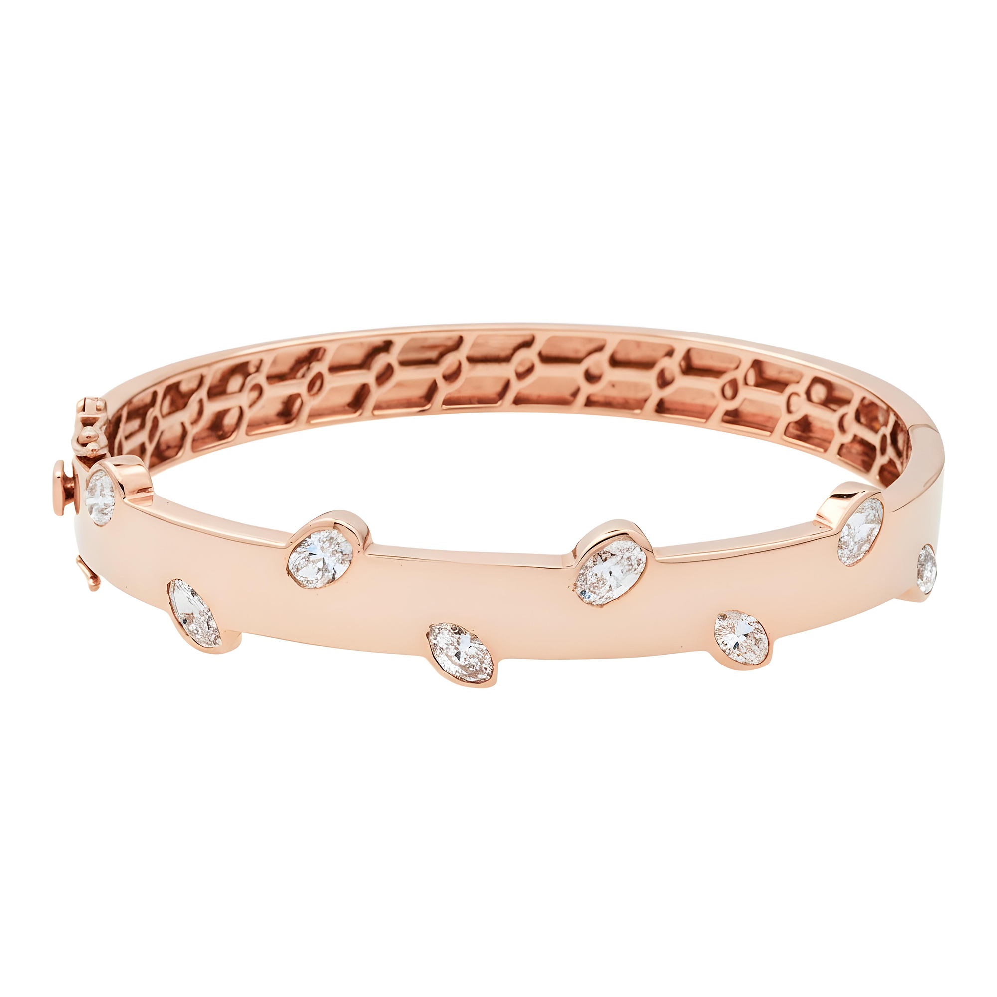 14K Yellow Gold Oval Cut Floating Diamond Bangle Bracelet 2.71ct