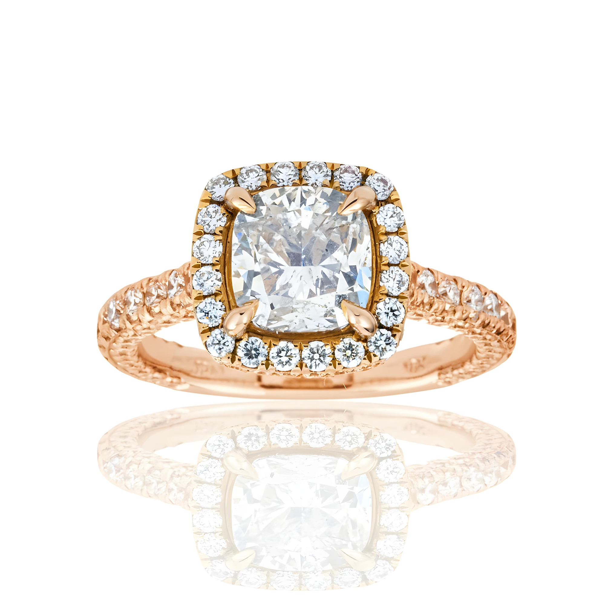 18K Two Tone Rose Gold 2.0ct Cushion Diamond Engagement Ring 3.60ctw