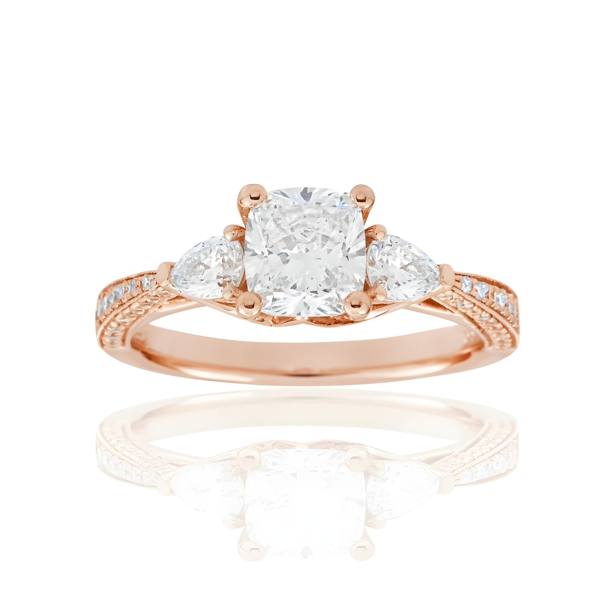18K White Gold 1.02ct Cushion Diamond Engagement Ring 1.77ctw