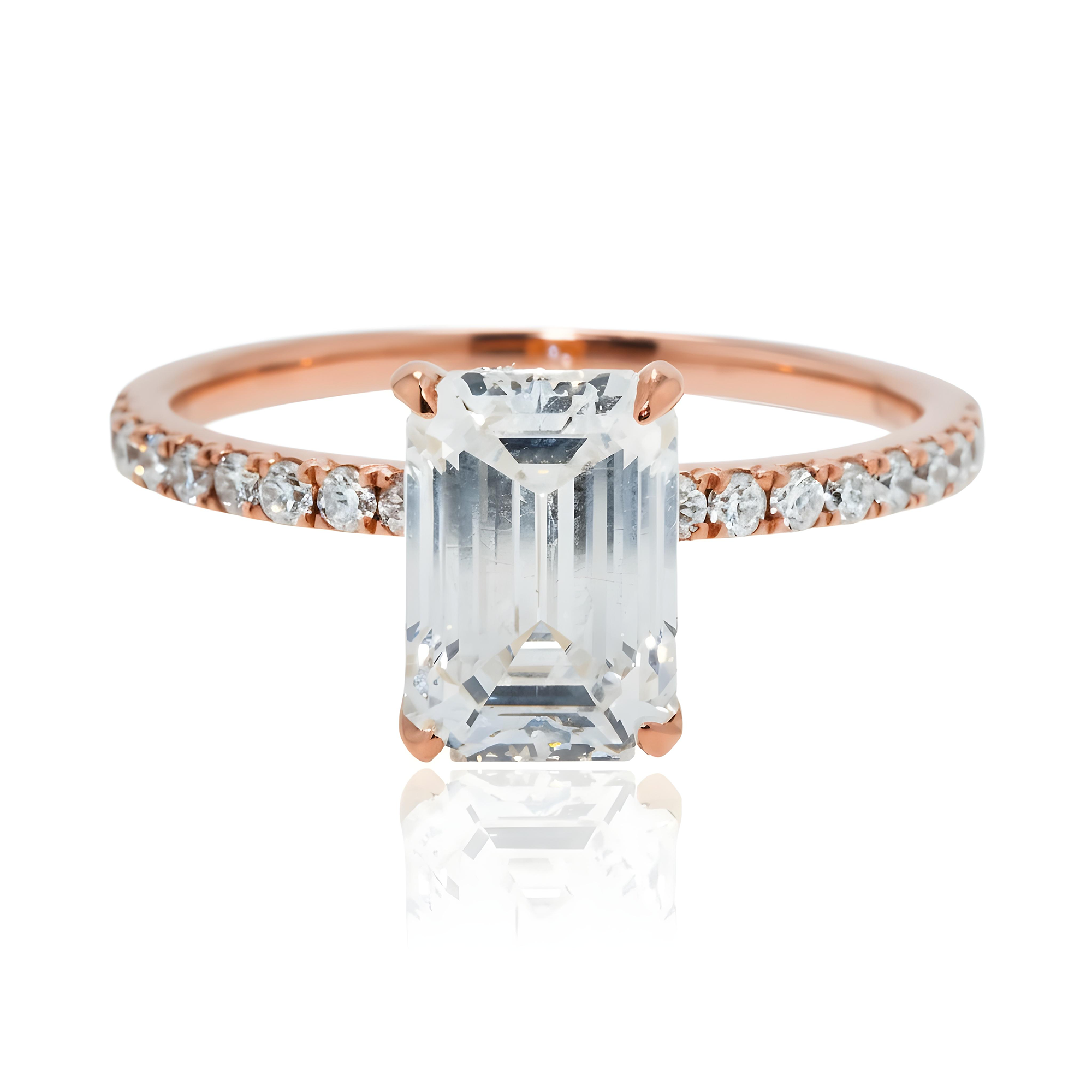18K Rose Gold 2.02ct Emerald Cut Diamond Engagement Ring 2.34ctw