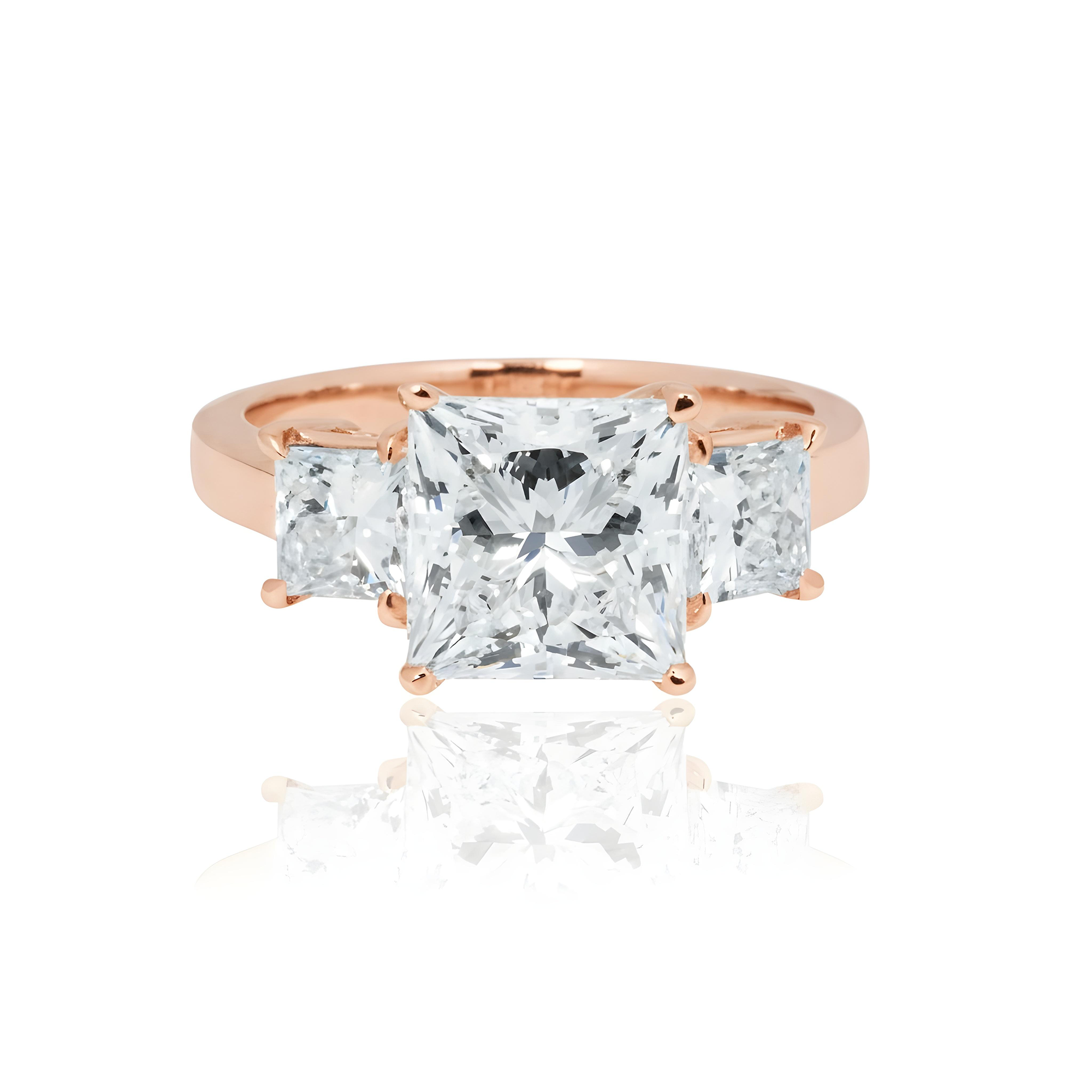 14K White Gold 3.10ct Princess Cut Diamond Engagement Ring 4.17ctw