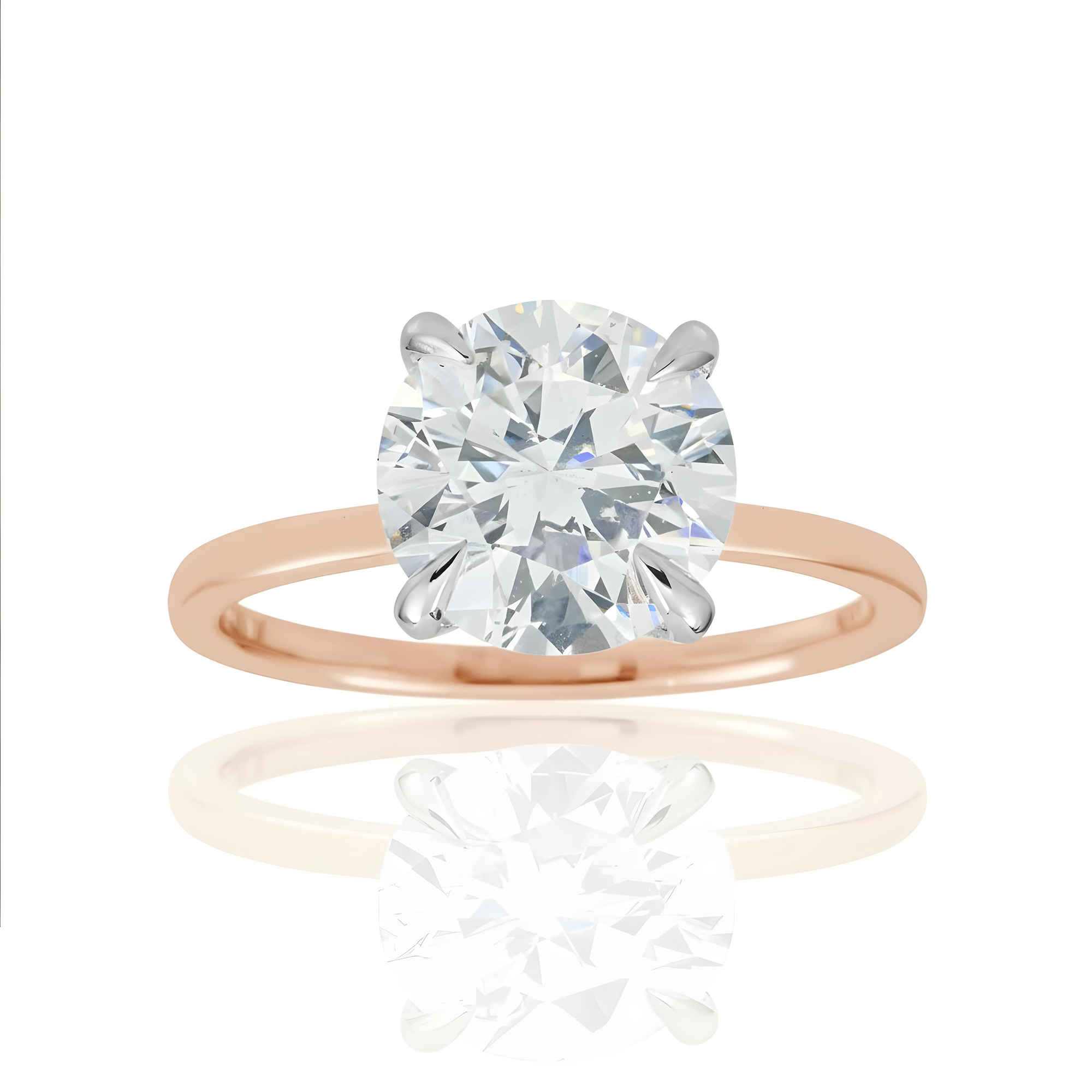 18K Yellow Gold 3.0ct Round Diamond Engagement Ring 3.08ct