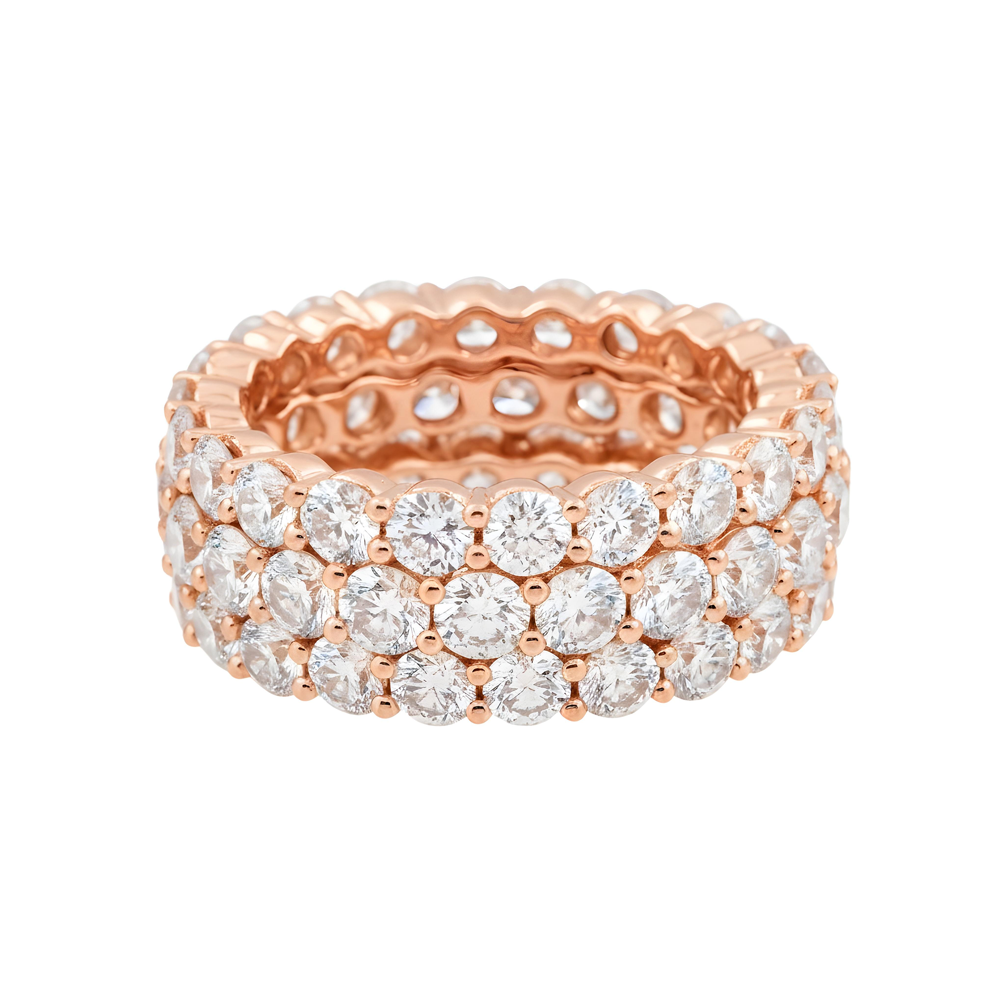 18K White Gold Triple Row Round Diamond Eternity Ring 7.08ct