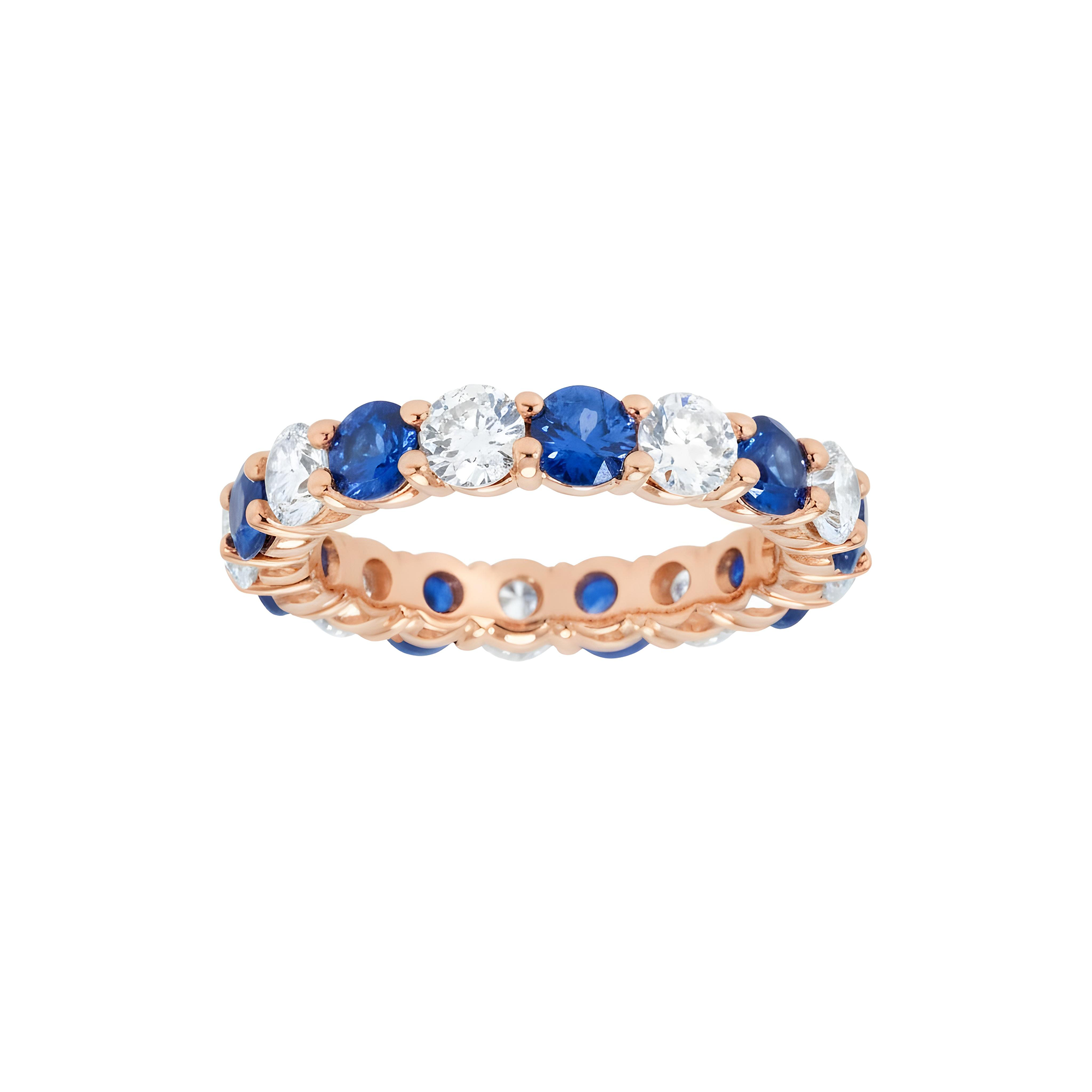 14K White Gold Round Sapphire & Diamond Eternity Ring 3.73ctw (size 6-8)