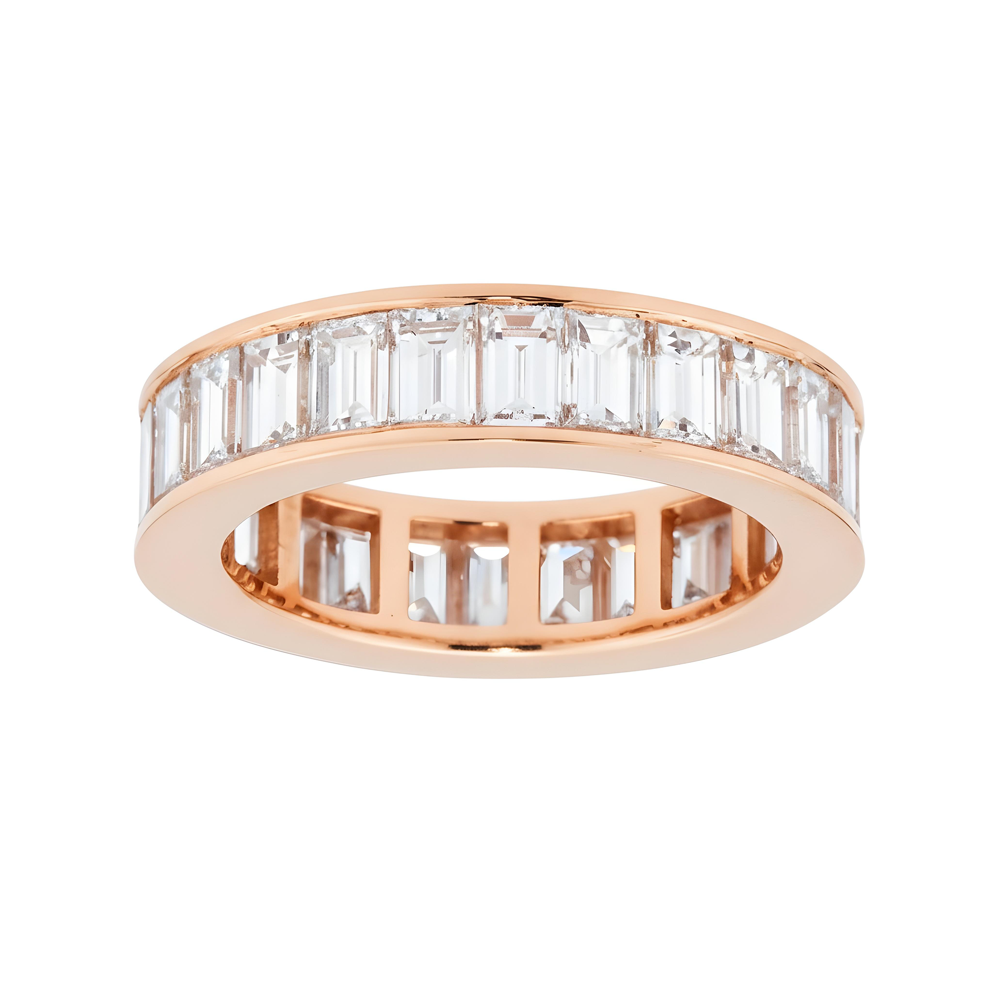 18K White Gold Channel Set Emerald Cut Diamond Eternity Ring 4.76ct
