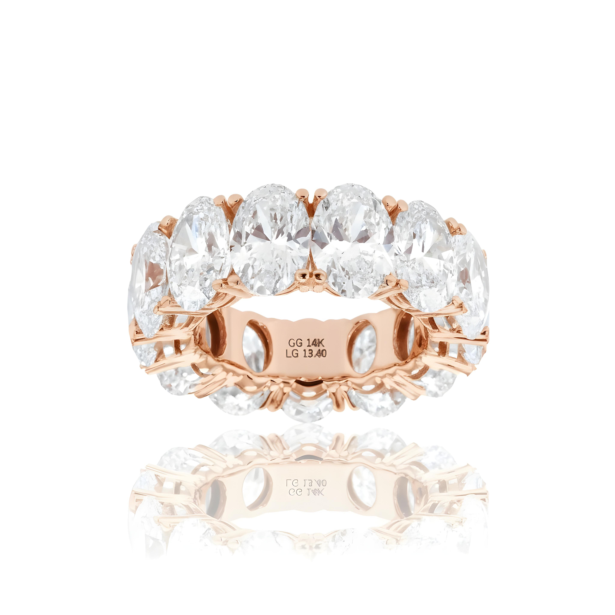 14K White Gold Oval Cut Diamond Eternity Ring 13.40ct (size 5)
