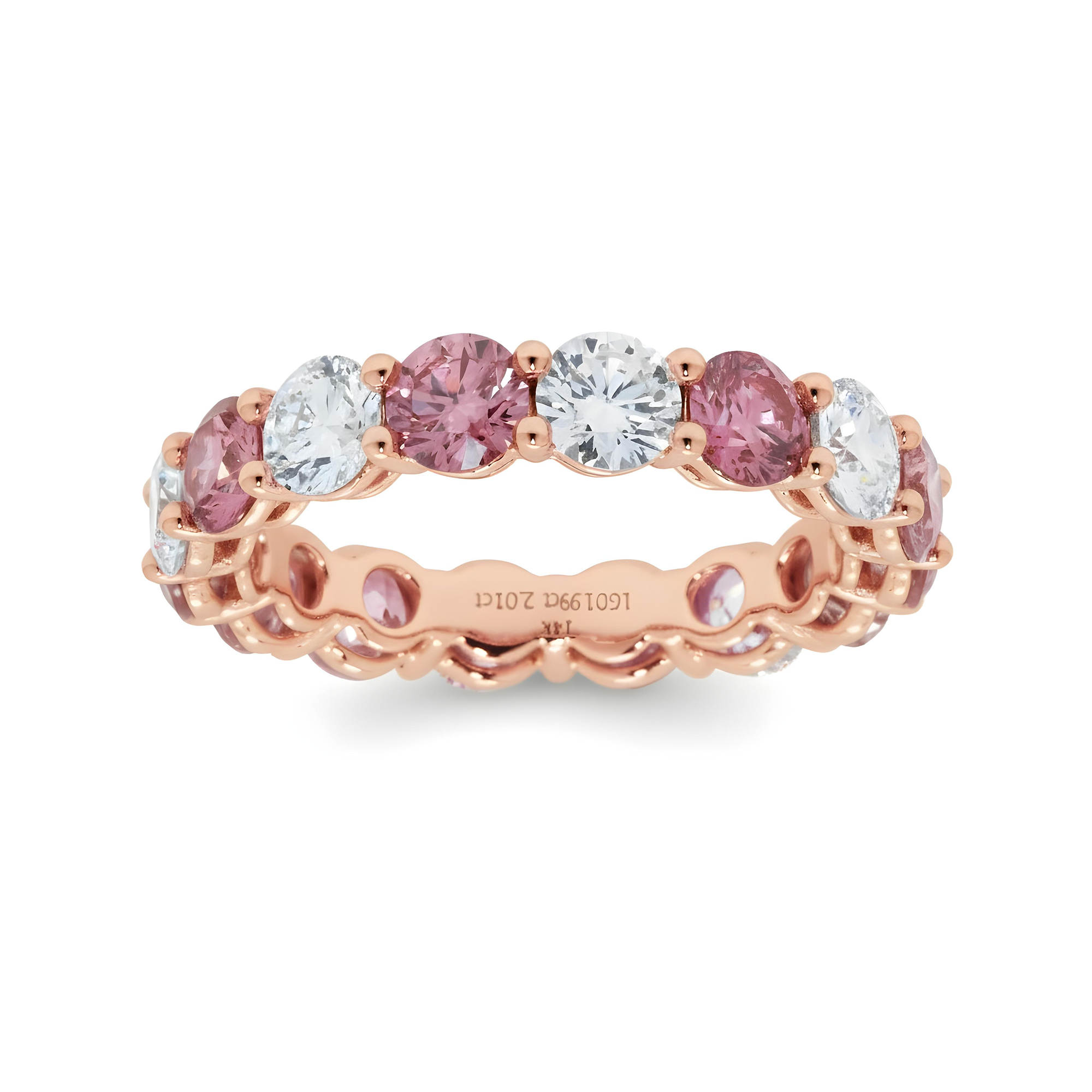 14K White Gold Round Cut Fancy Pink & White Diamond Eternity Ring 4.01ct