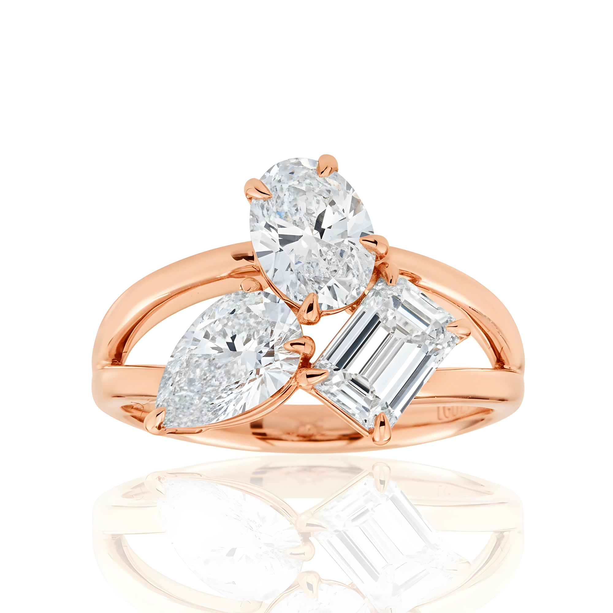 14K White Gold Triple Diamond Clister Ring 2.77ct