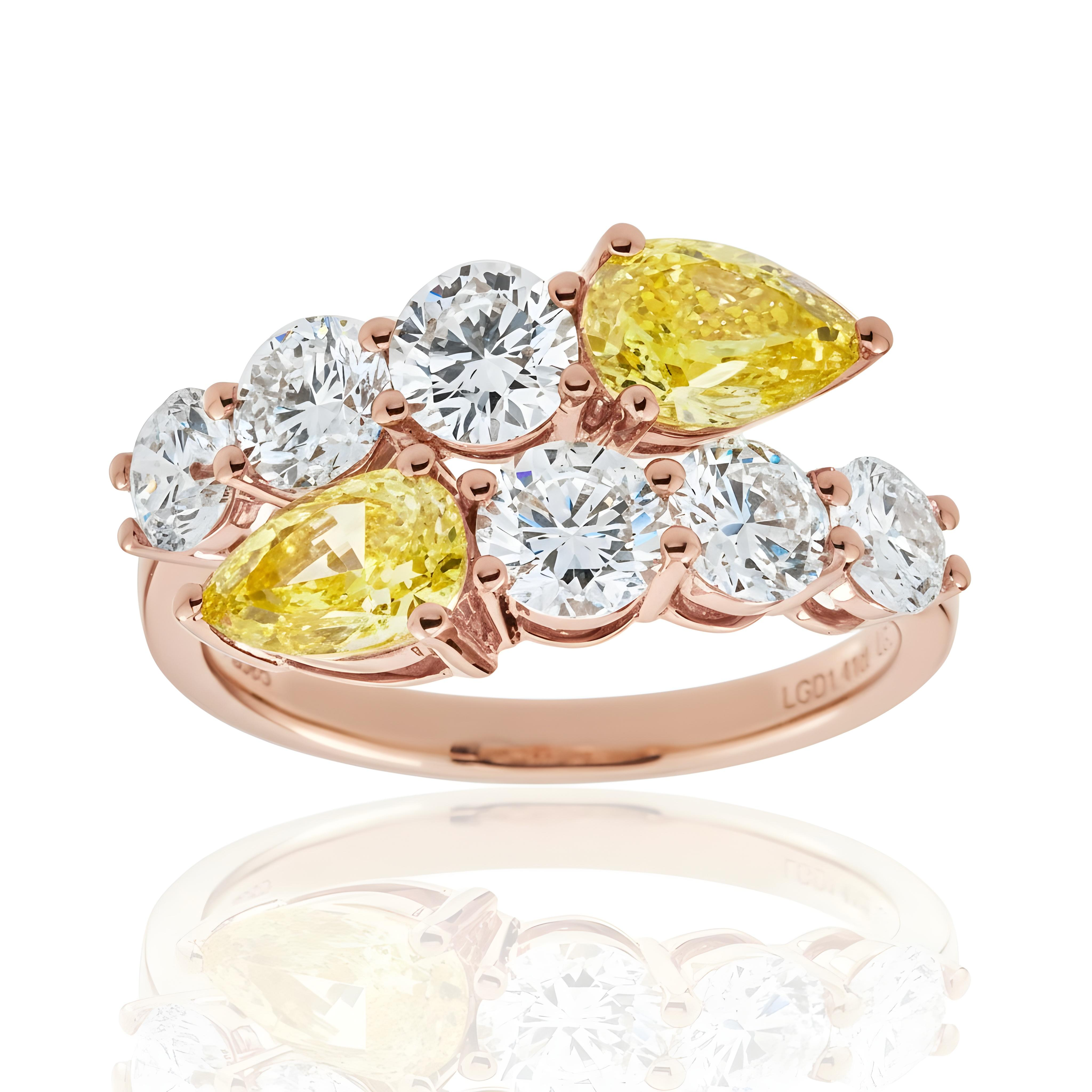 14K White Gold Fancy Yellow & White Diamond Wrap Ring 3.12ct