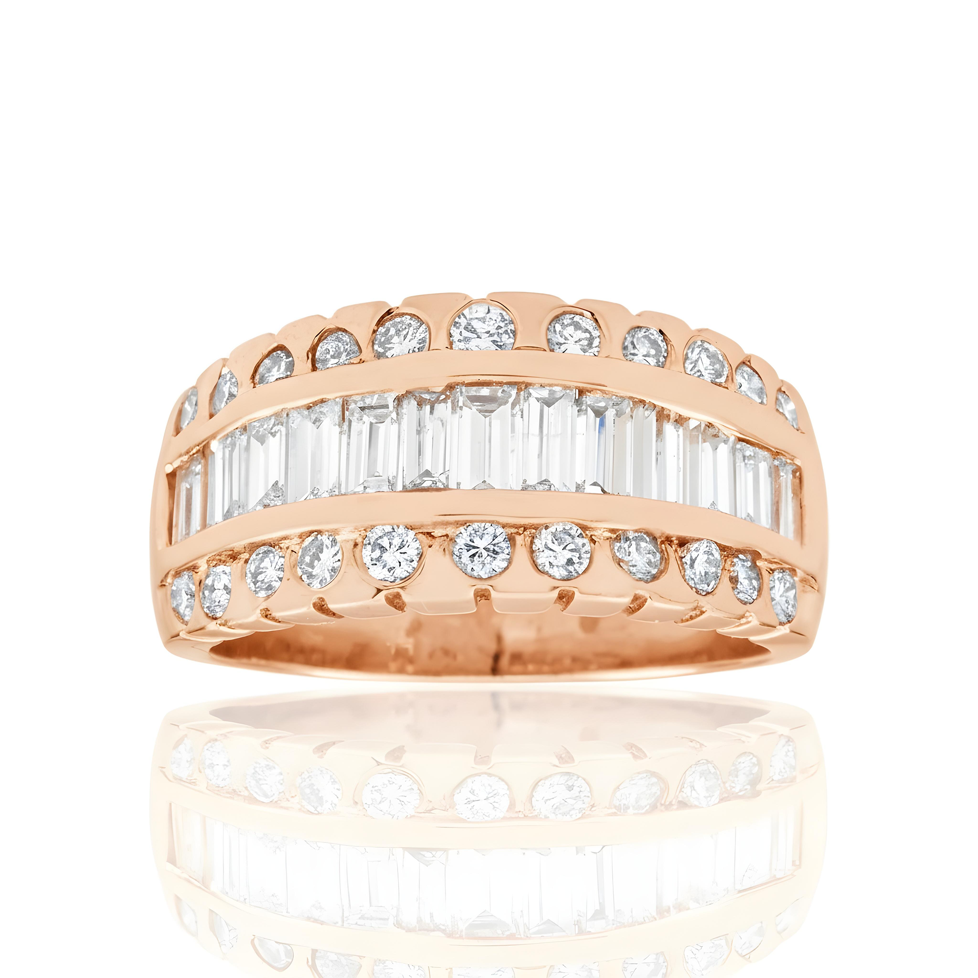 14K White Gold Baguette & Round Cut Diamond Ring 1.50ct