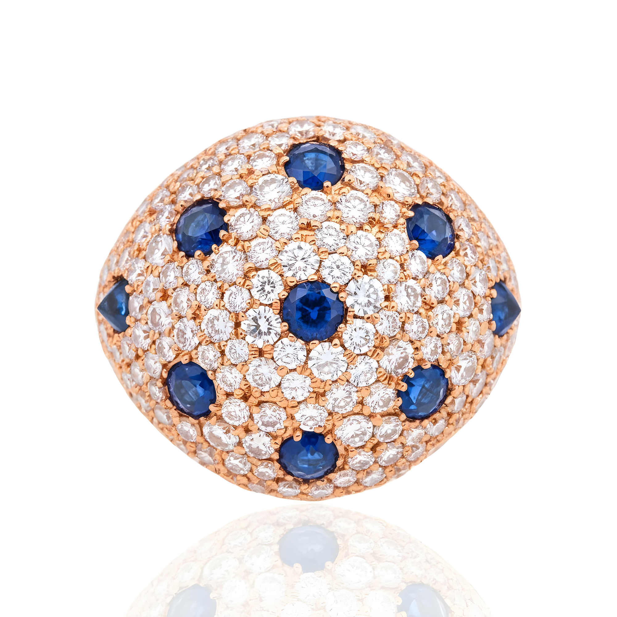 14K White Gold Round Diamond & Sapphire Cosmic Cocktail Ring