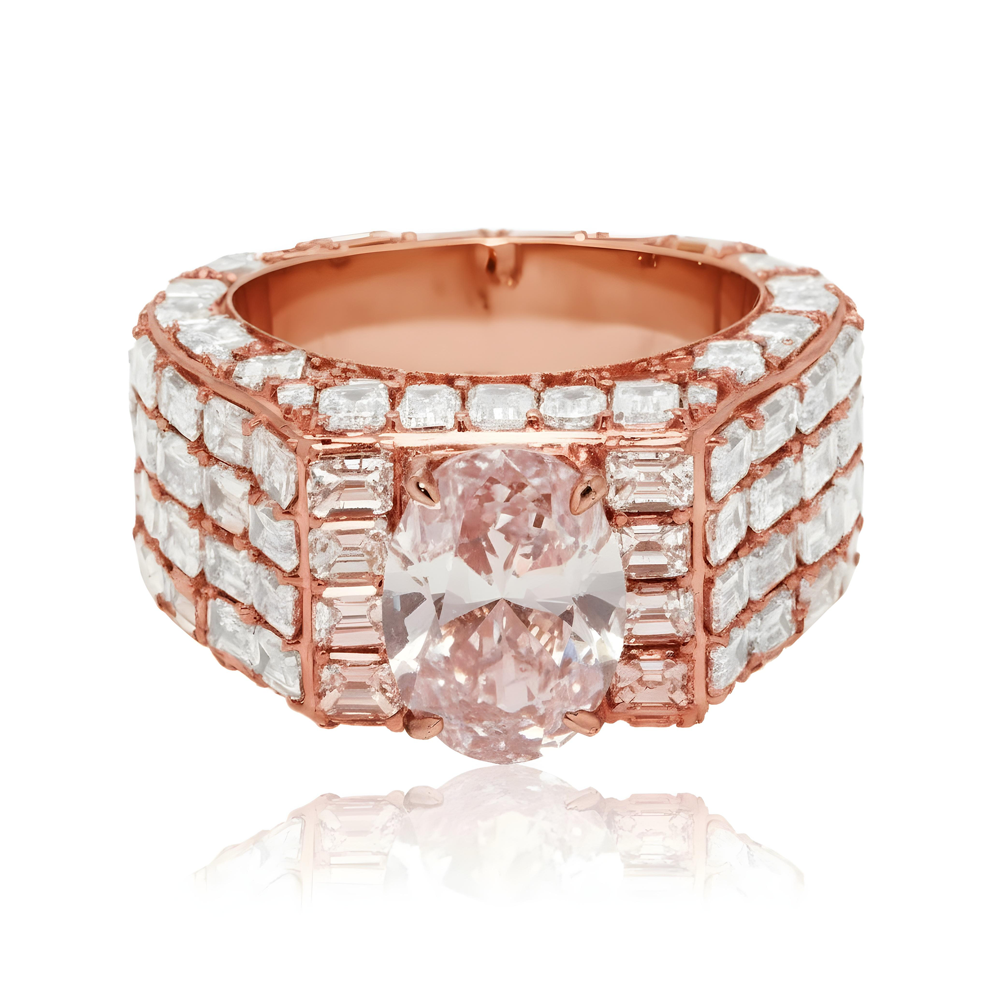 14K White Gold Emerald & Oval Cut Fancy Vivid Pink Diamond Ring 17.98ctw