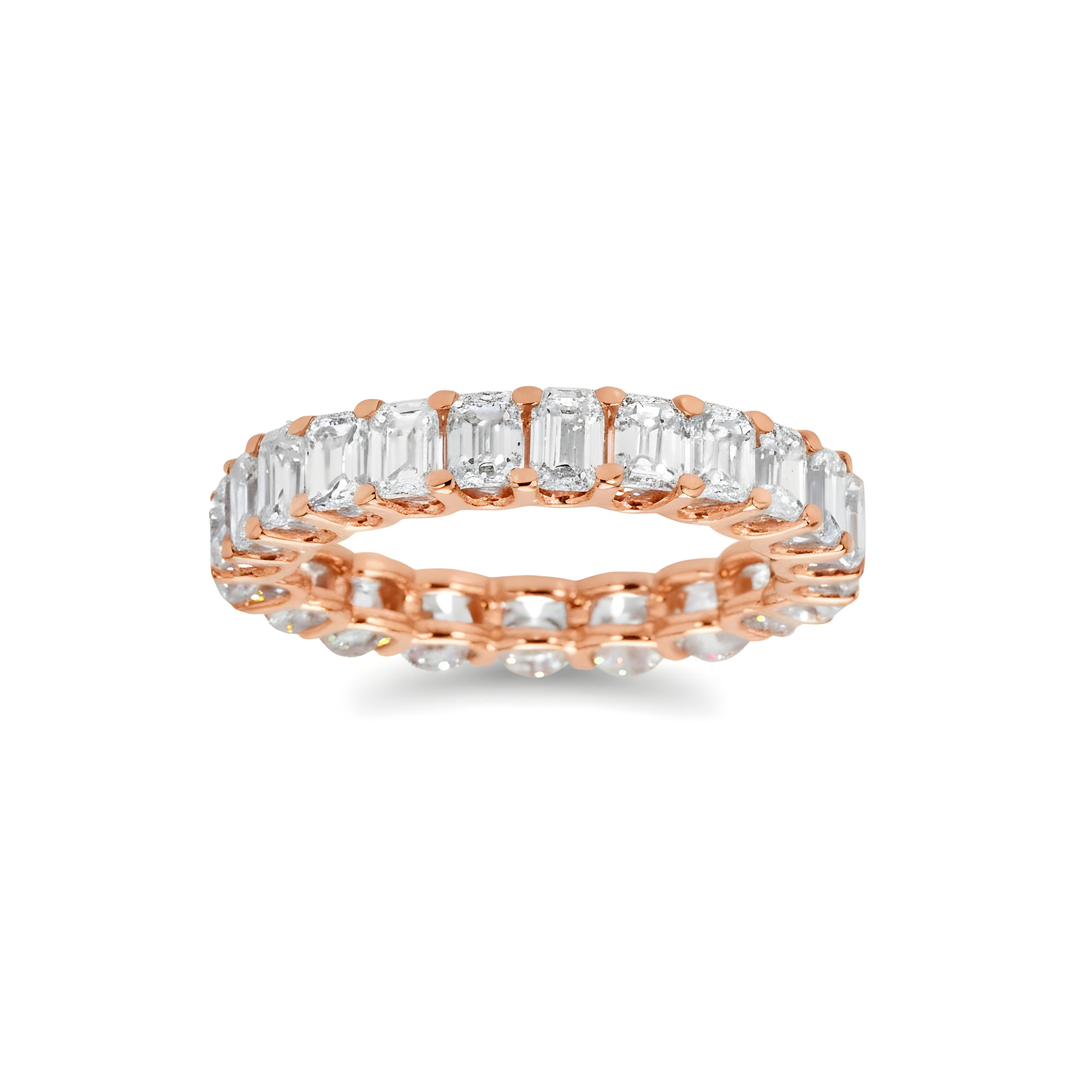 14K White Gold Half Round Half Emerald Cut Diamond Eternity Ring 3.27ct