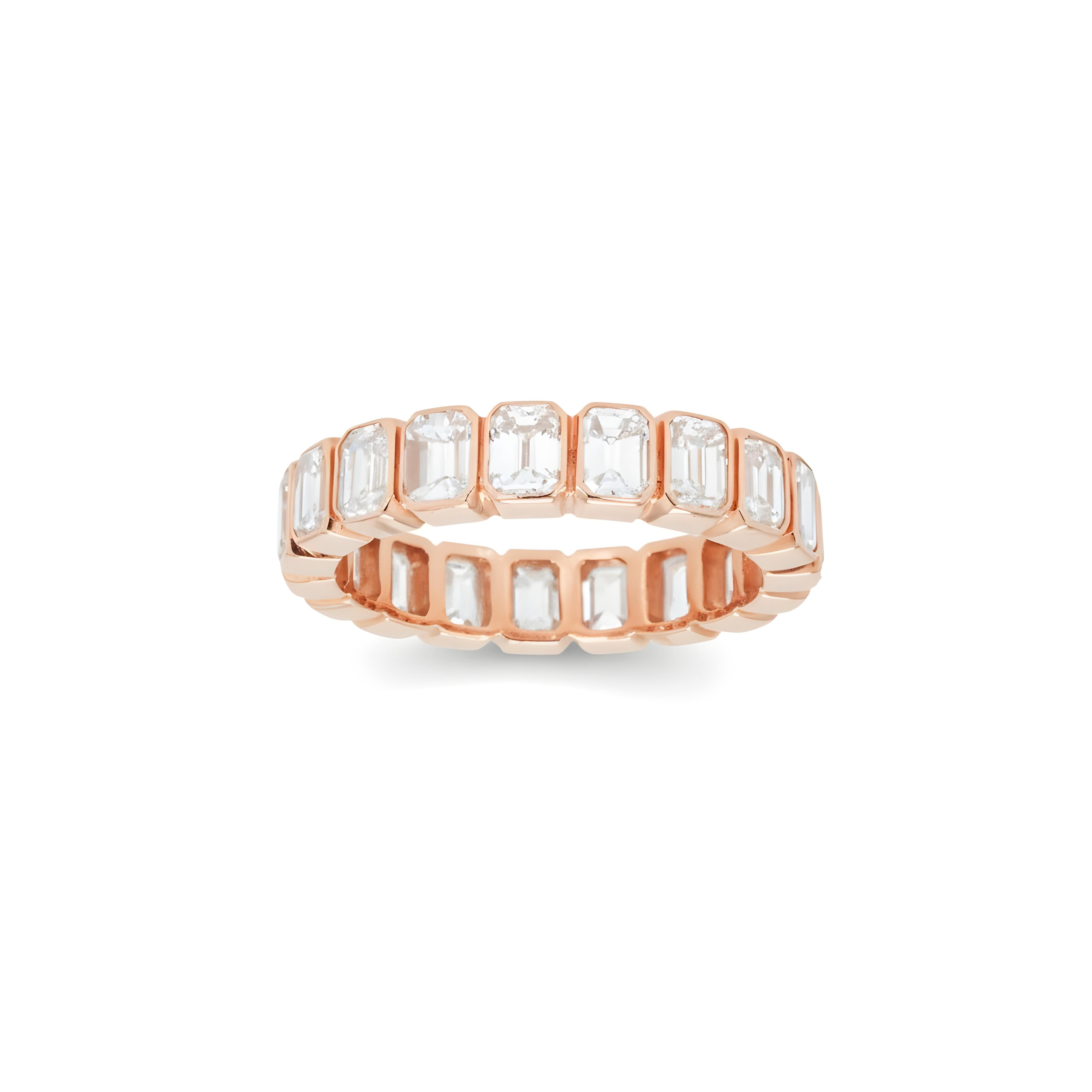 14K Yellow Gold Bezel Set Emerald Diamond Eternity Ring 3.70ct (size 6.75)