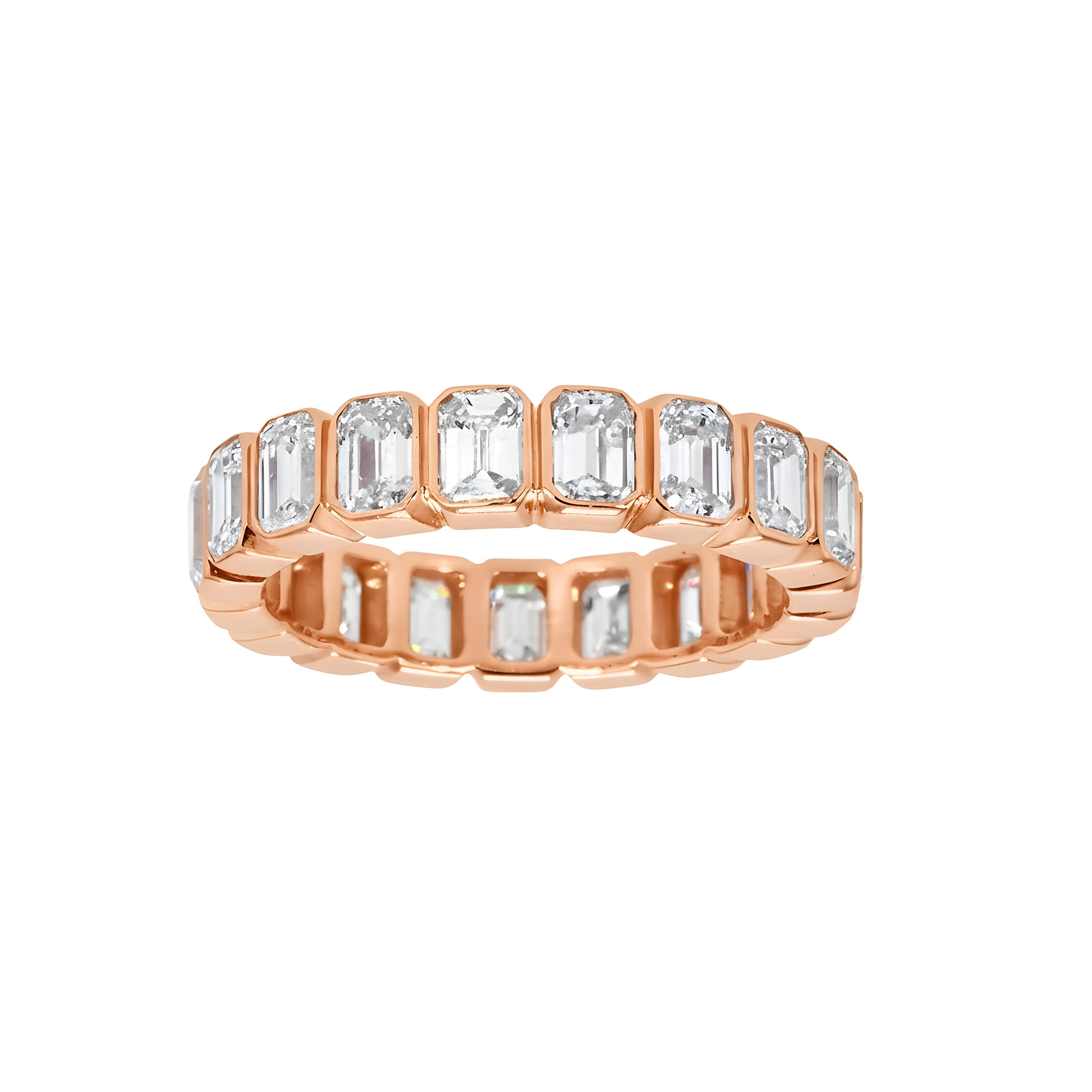 14K White Gold Bezel Set Emerald Diamond Eternity Ring 3.70ct (size 6-7.5)