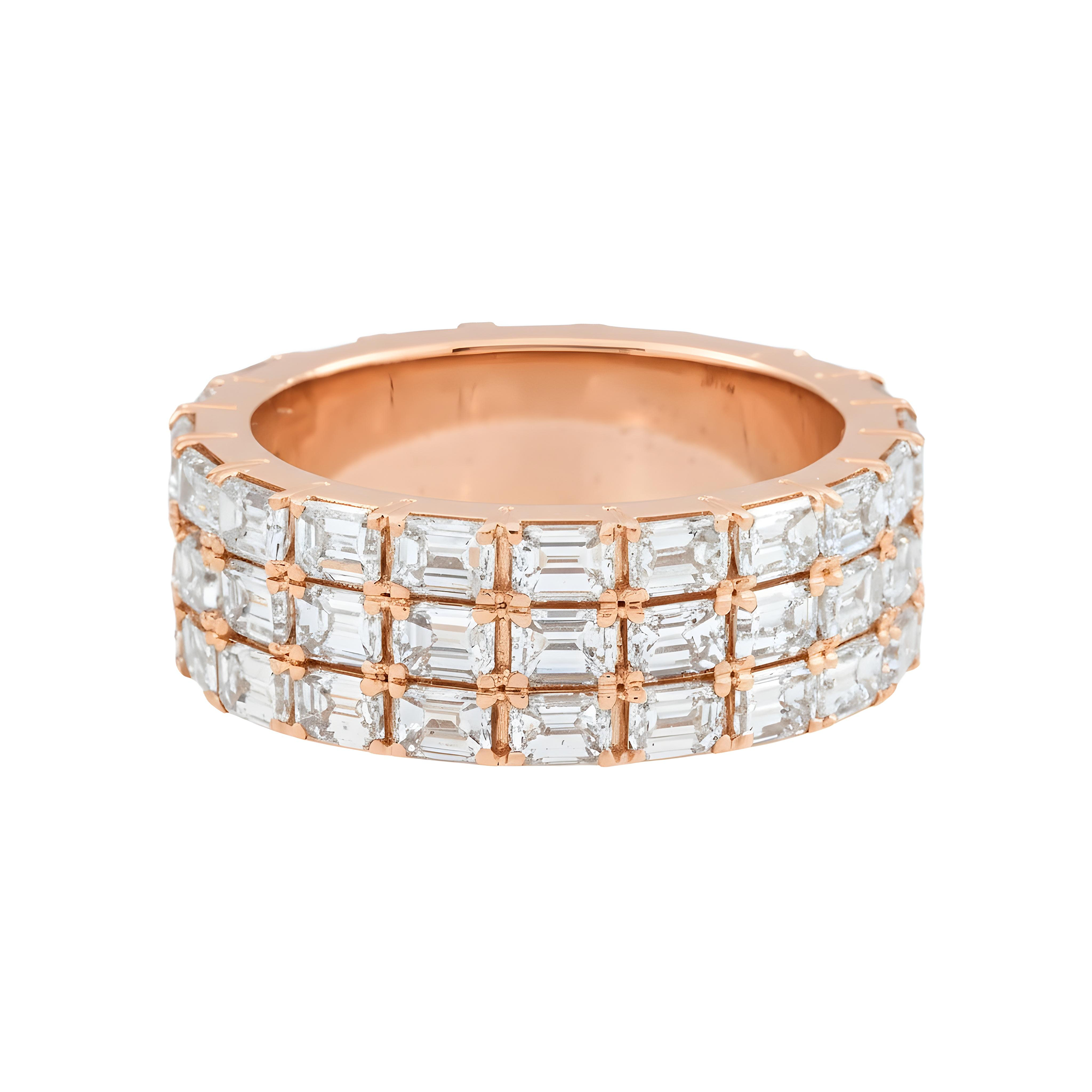 14K White Gold Triple Row Emerald Cut Diamond Eternity Ring 8.61ct (size 9.25)