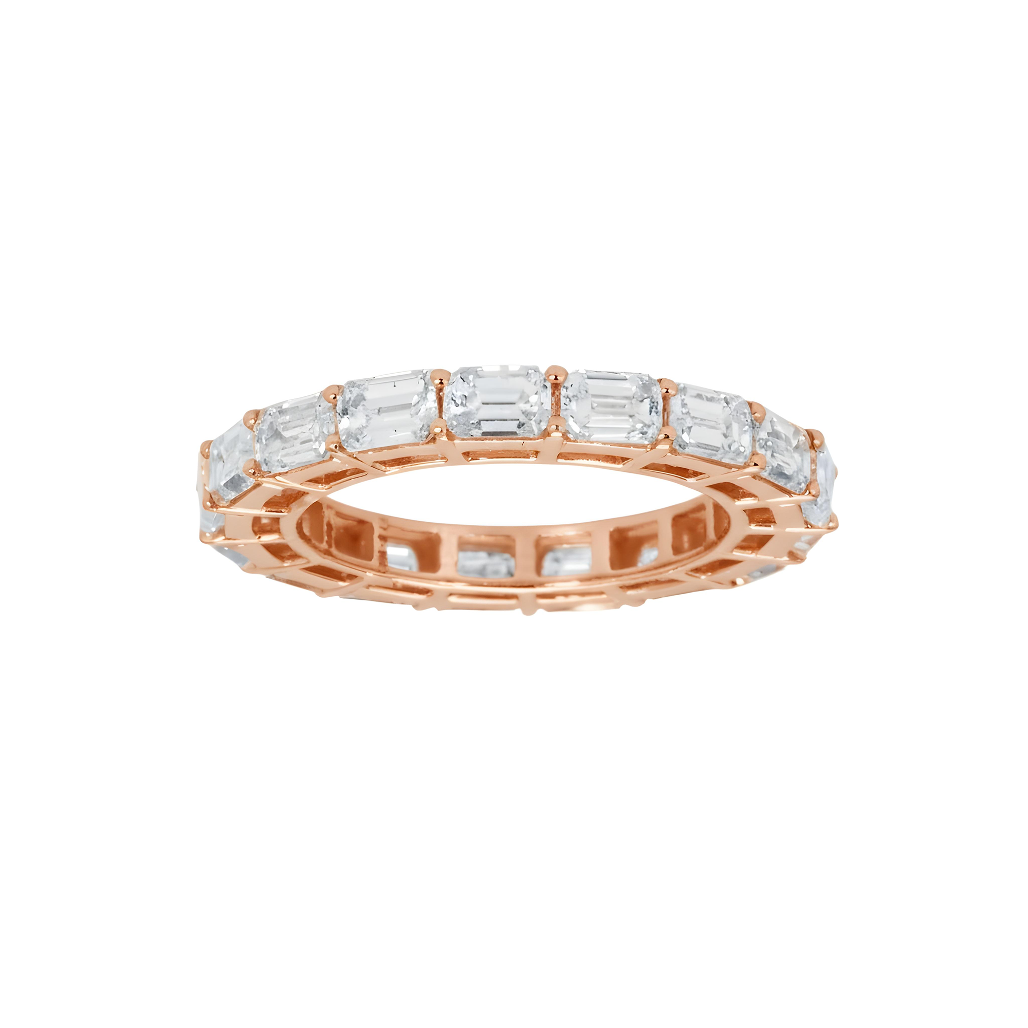 14K White Gold Horizontal Emerald Diamond Eternity Ring 3.03ct (size 5)