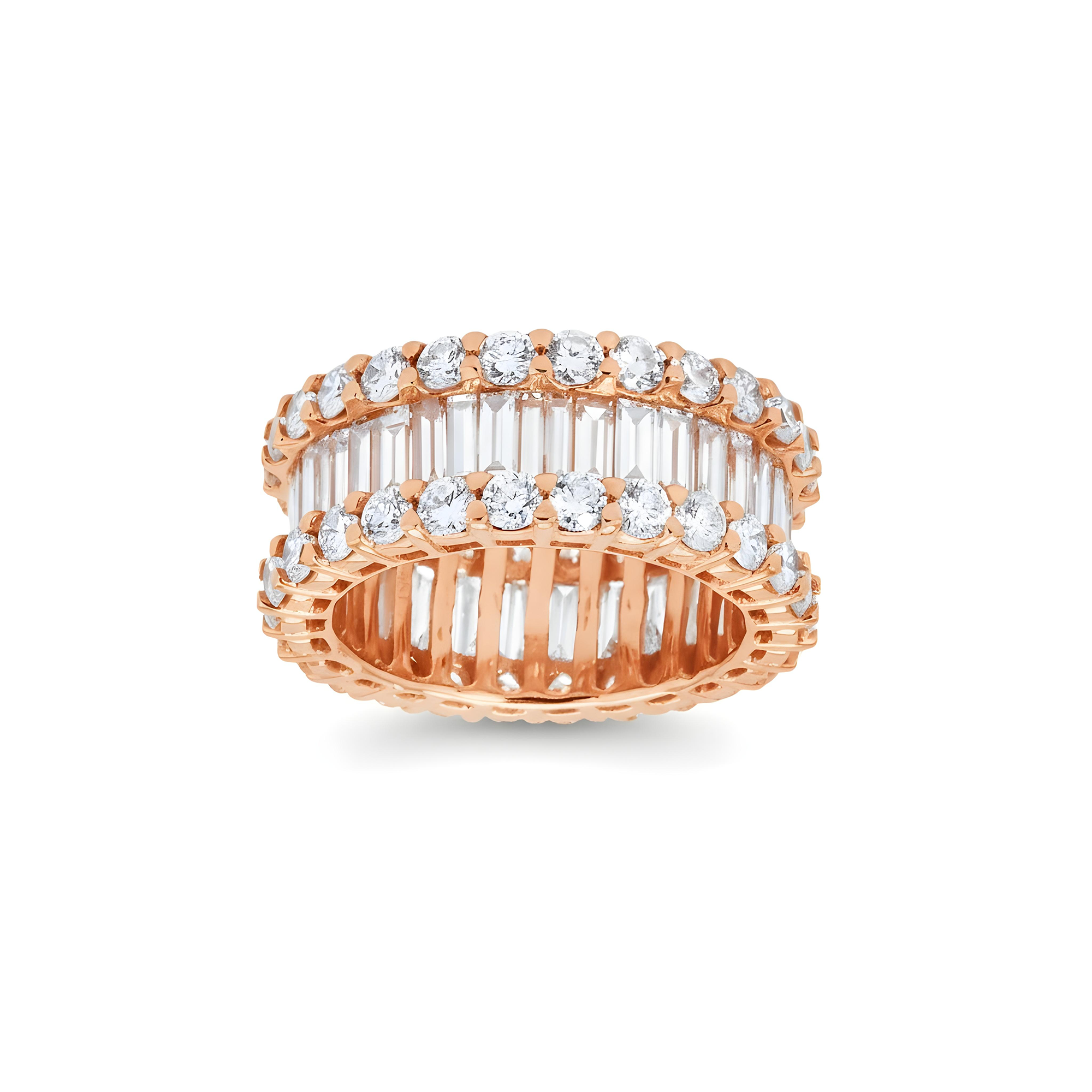 14K White Gold Baguette & Round Cut Diamond Eternity Ring 6.41ct (size 6-9)