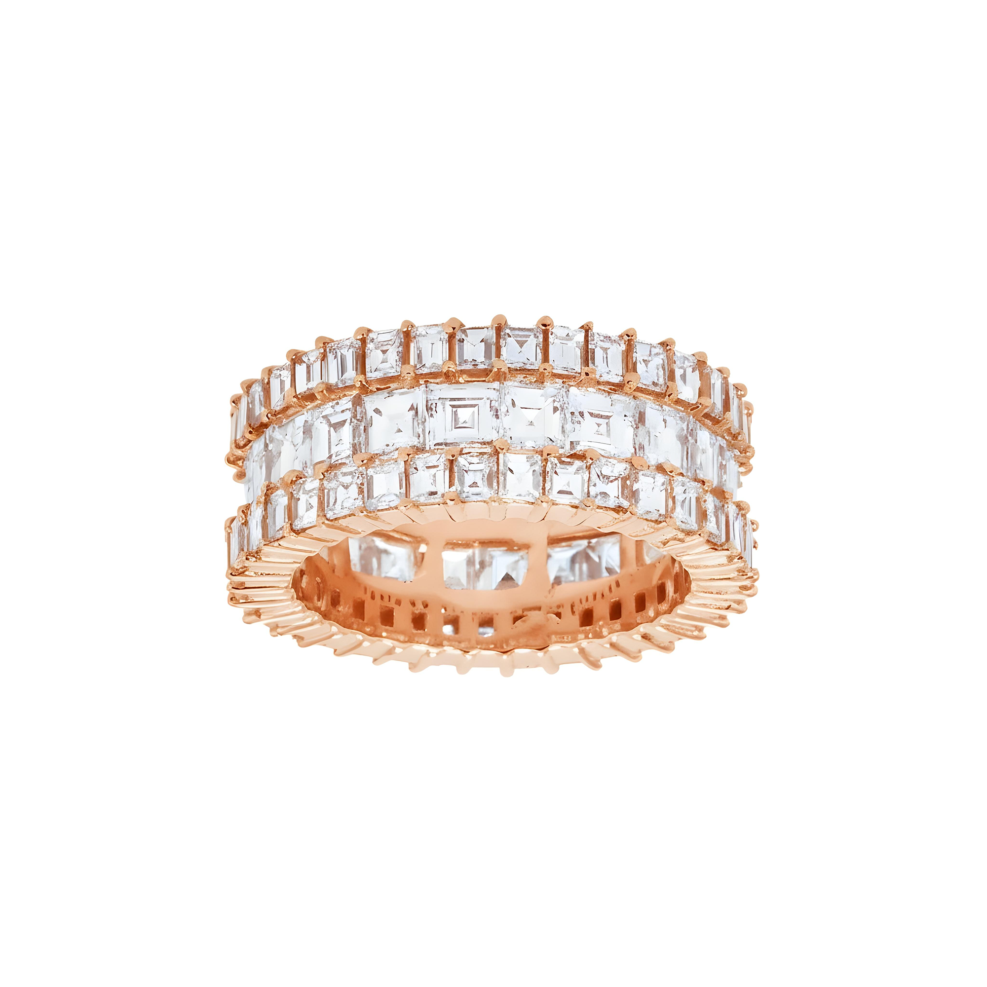 14K White Gold Triple Row Asscher Cut Diamond Eternity Ring 7.74ct (size 7)