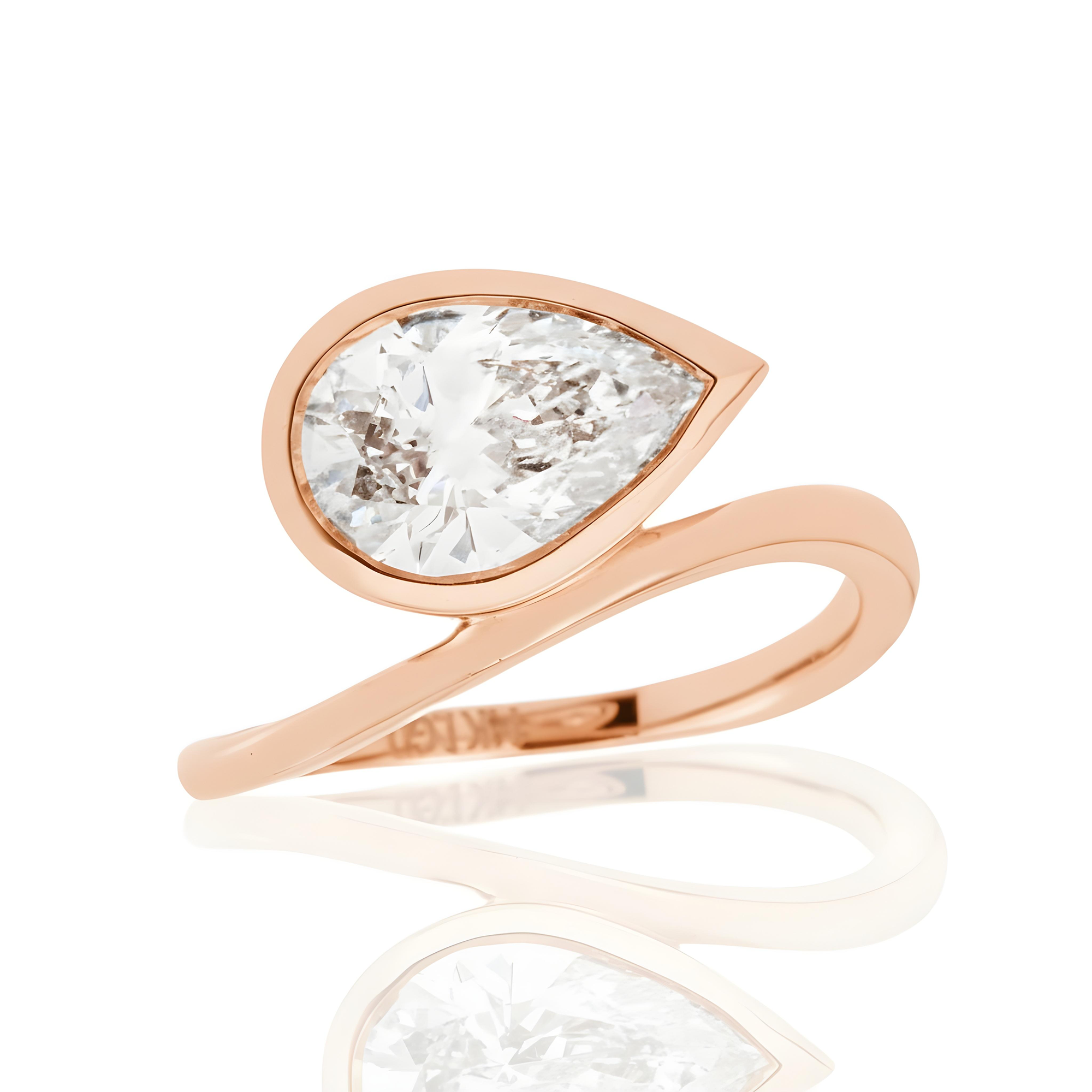 14K Yellow Gold Floating Bezel Set Pear Cut Diamond Ring 2.02ct