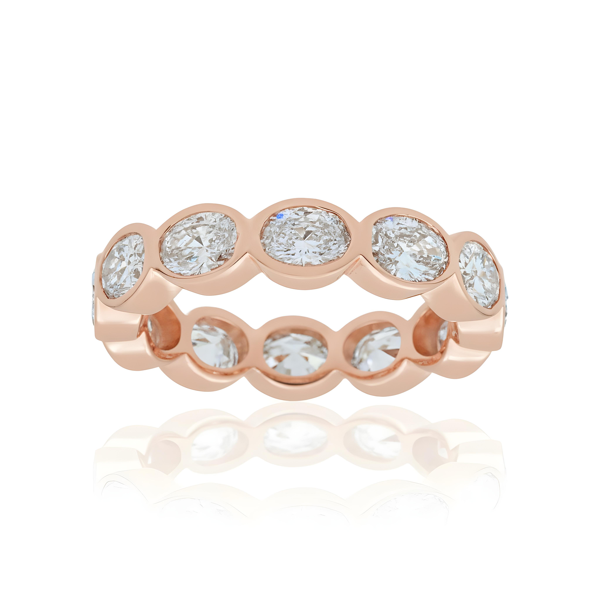 14K Yellow Gold Bezel Set Oval Cut Diamond Eternity Ring 3.03ct