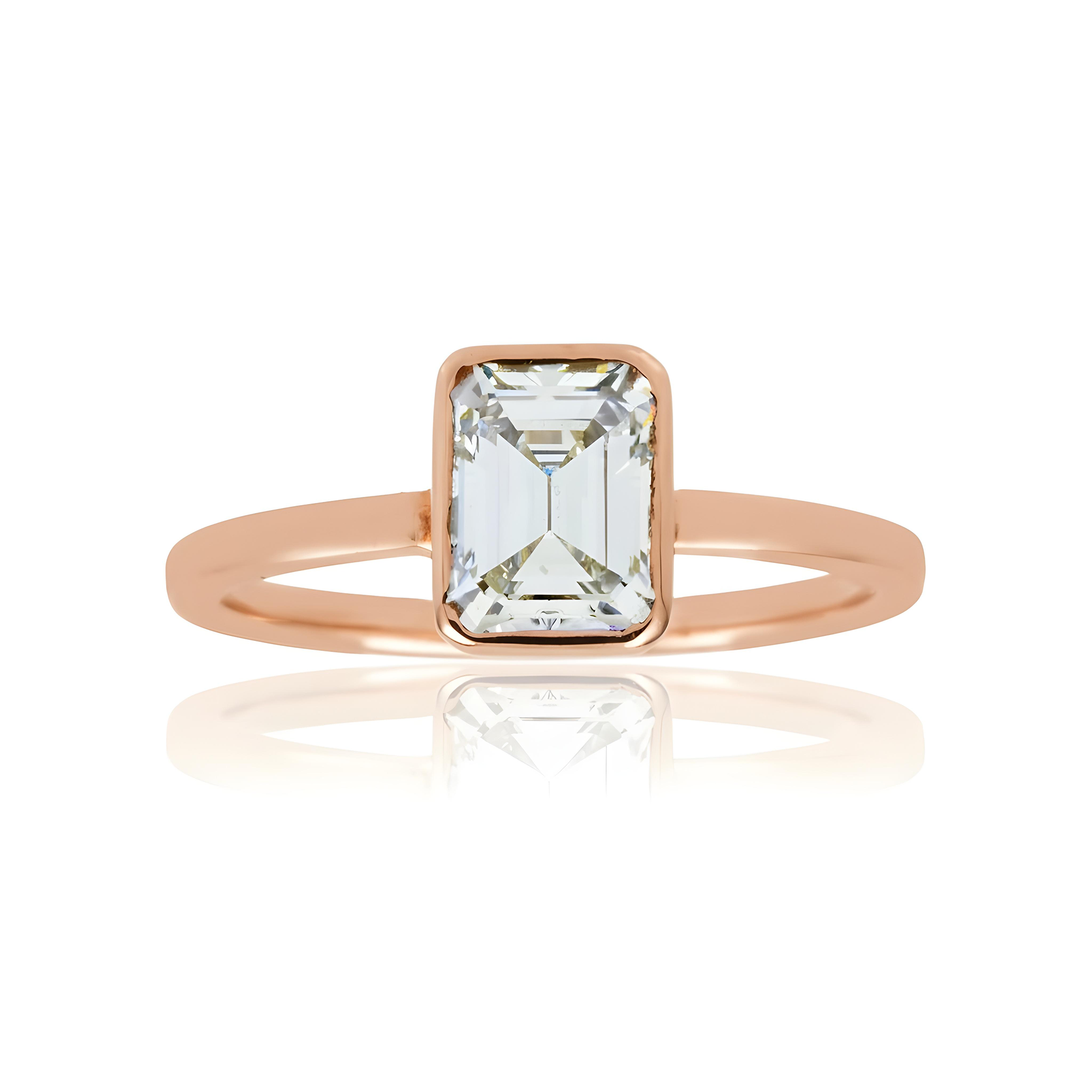 14K Yellow Gold Bezel Set Solitaire Emerald Cut Diamond Ring 1.09ct