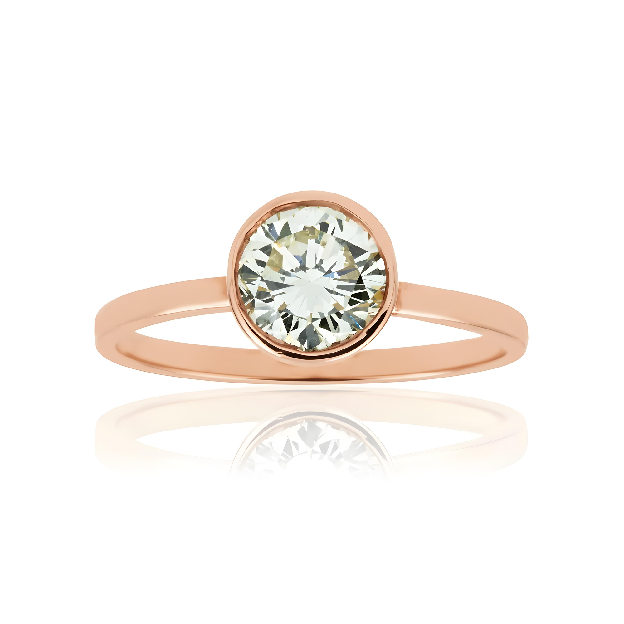 14K Yellow Gold Bezel Set Solitaire Round Diamond Ring 0.97ct