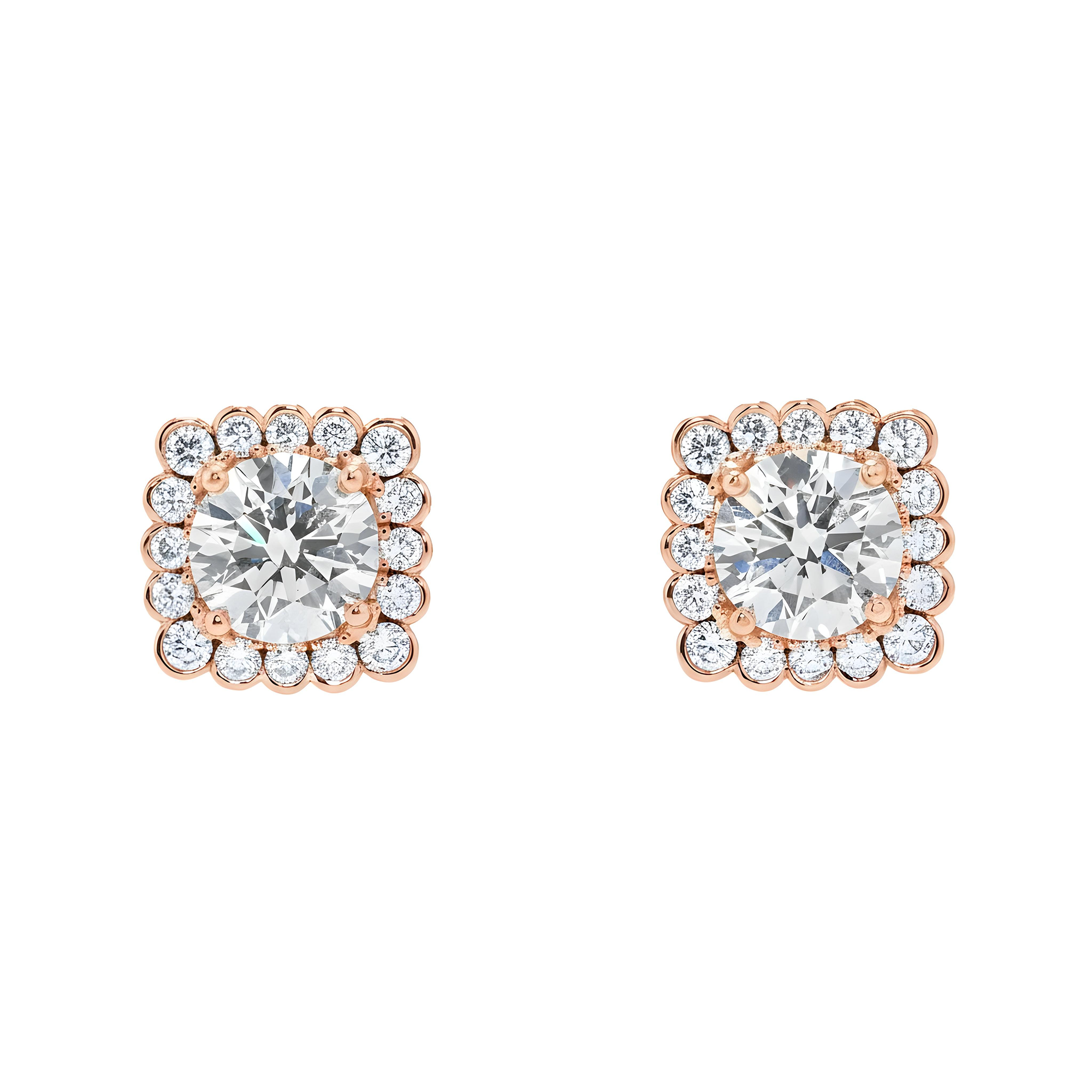 18K White Gold Solitaire Round Diamond Stud Earrings w/ Halo 3.81ctw