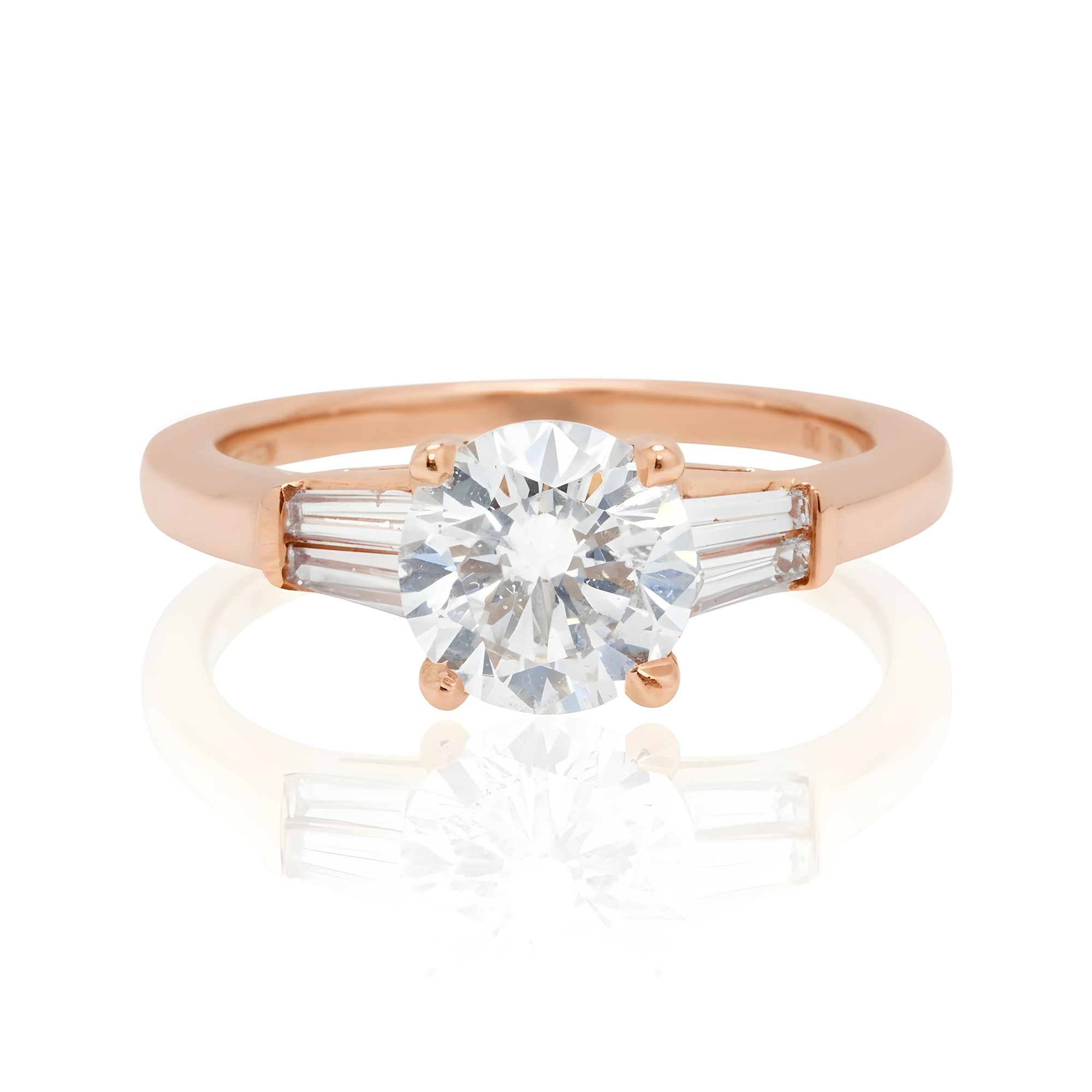 14K White Gold 1.57ct Round Cut Triple Diamond Engagement Ring 1.93ctw