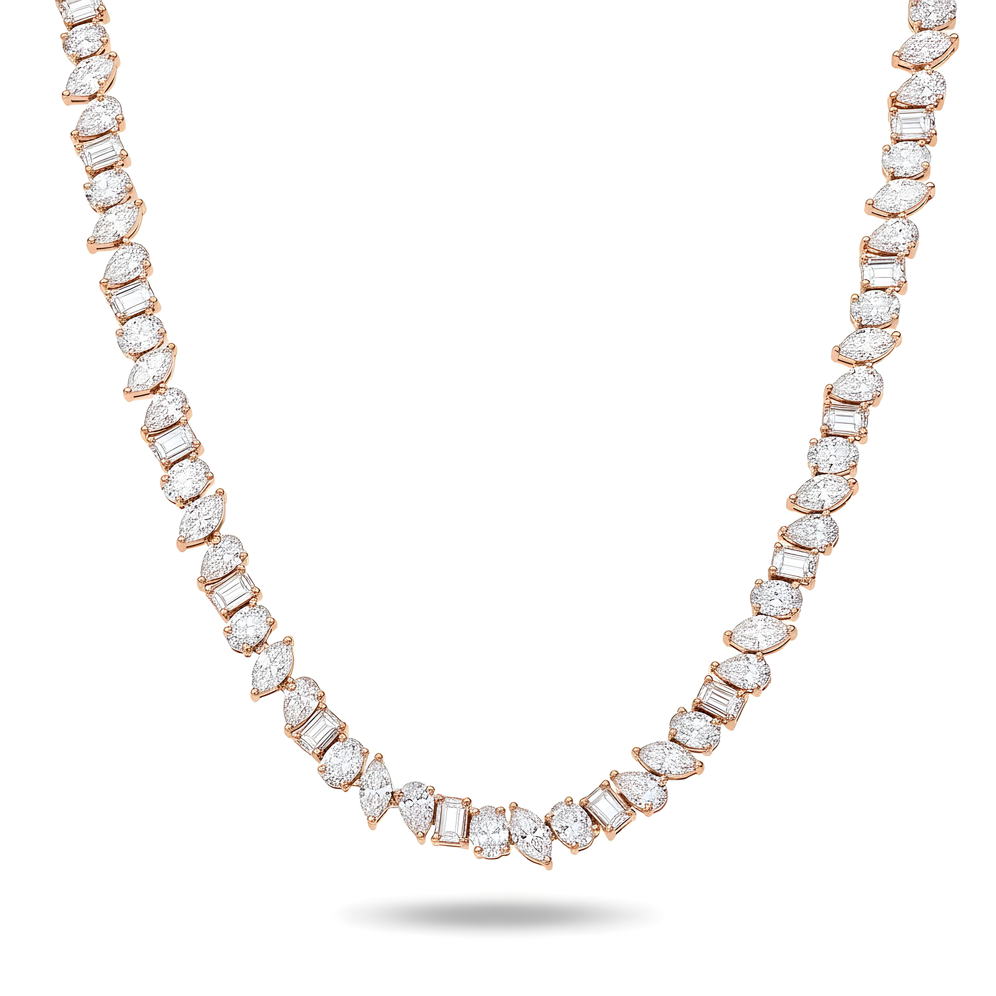 14K White Gold Multi Cut Diamond Necklace 31.28ct