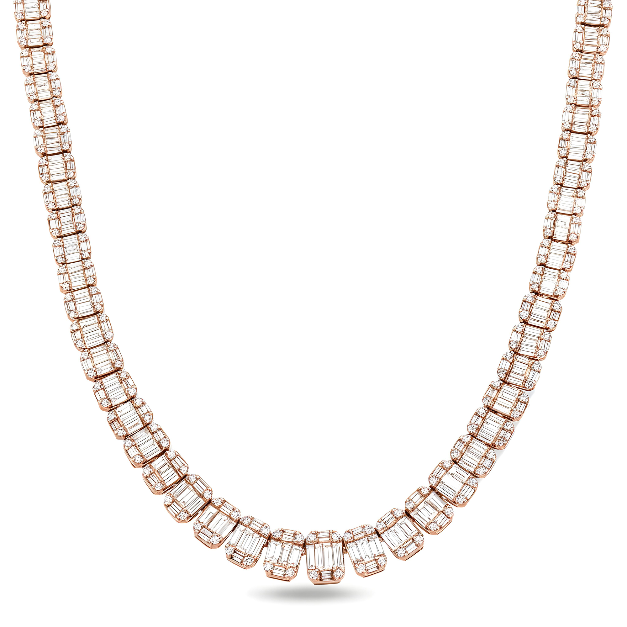 14K Yellow Gold Graduated Round & Baguette Cut Diamond Tennis Chain 22.65ct
