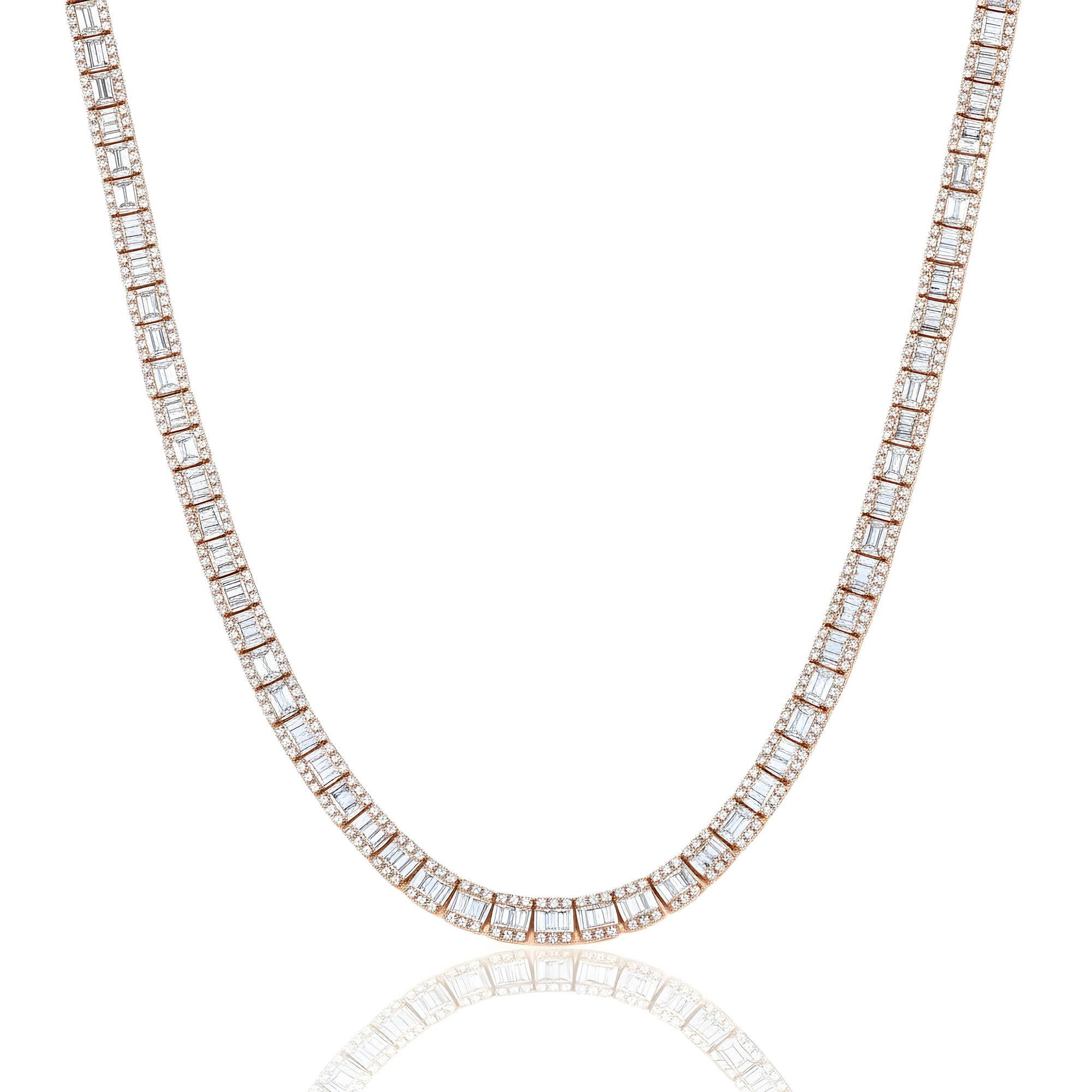 14K White Gold Baguette Diamond Chain 19.86ct
