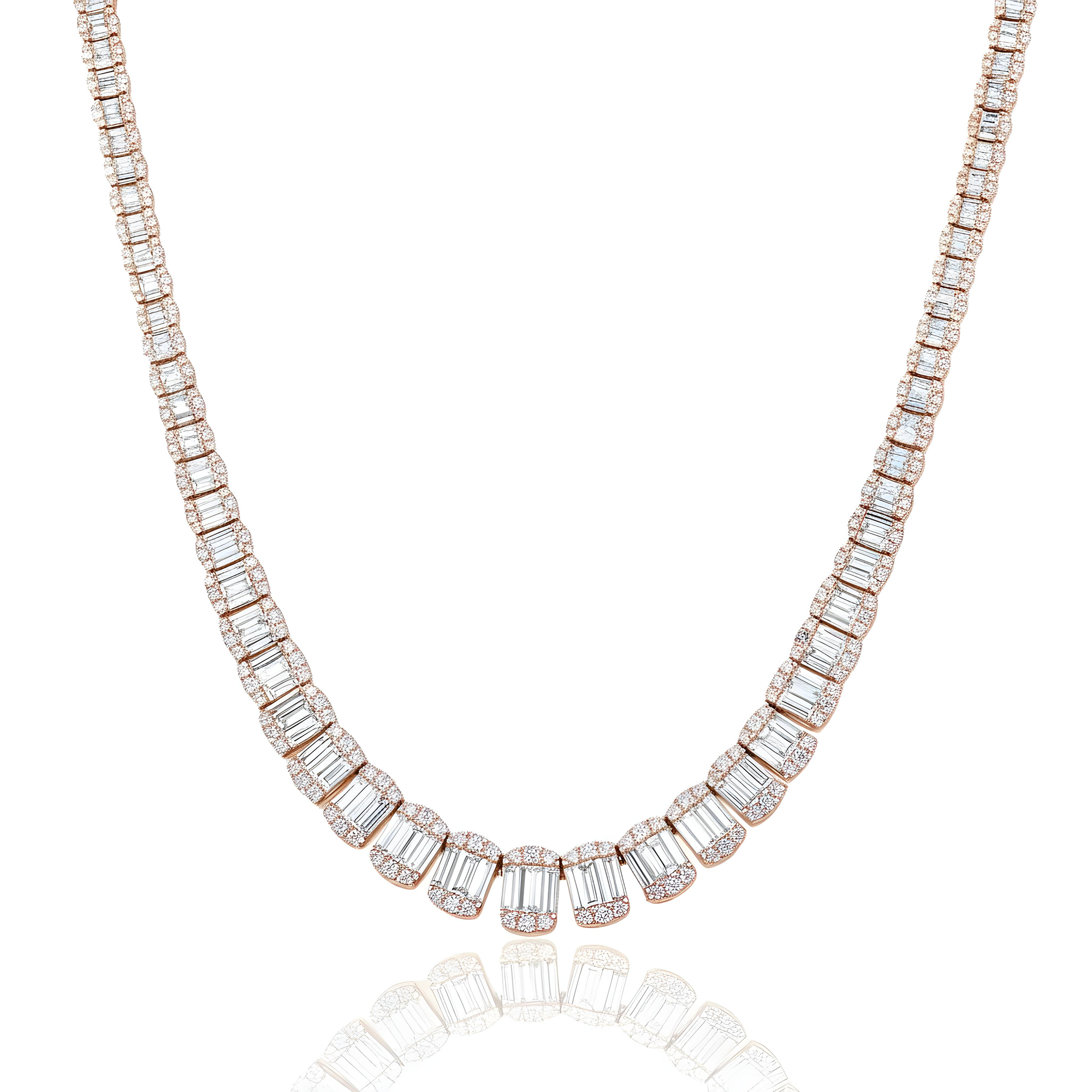 14K White Gold Graduated Baguette Diamond Chain 23.60ct