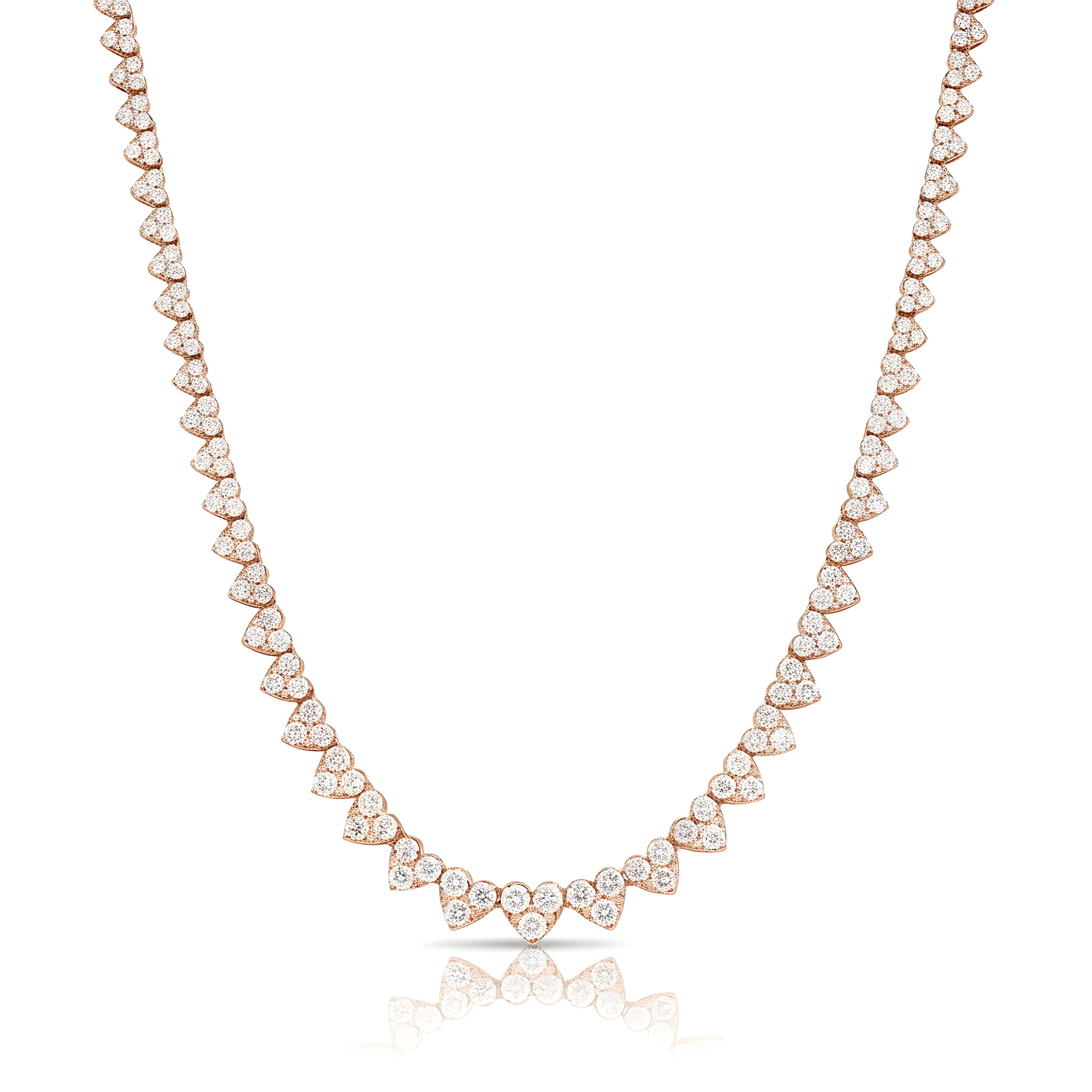 14K White Gold Graduated Diamond Heart Necklace 13ct