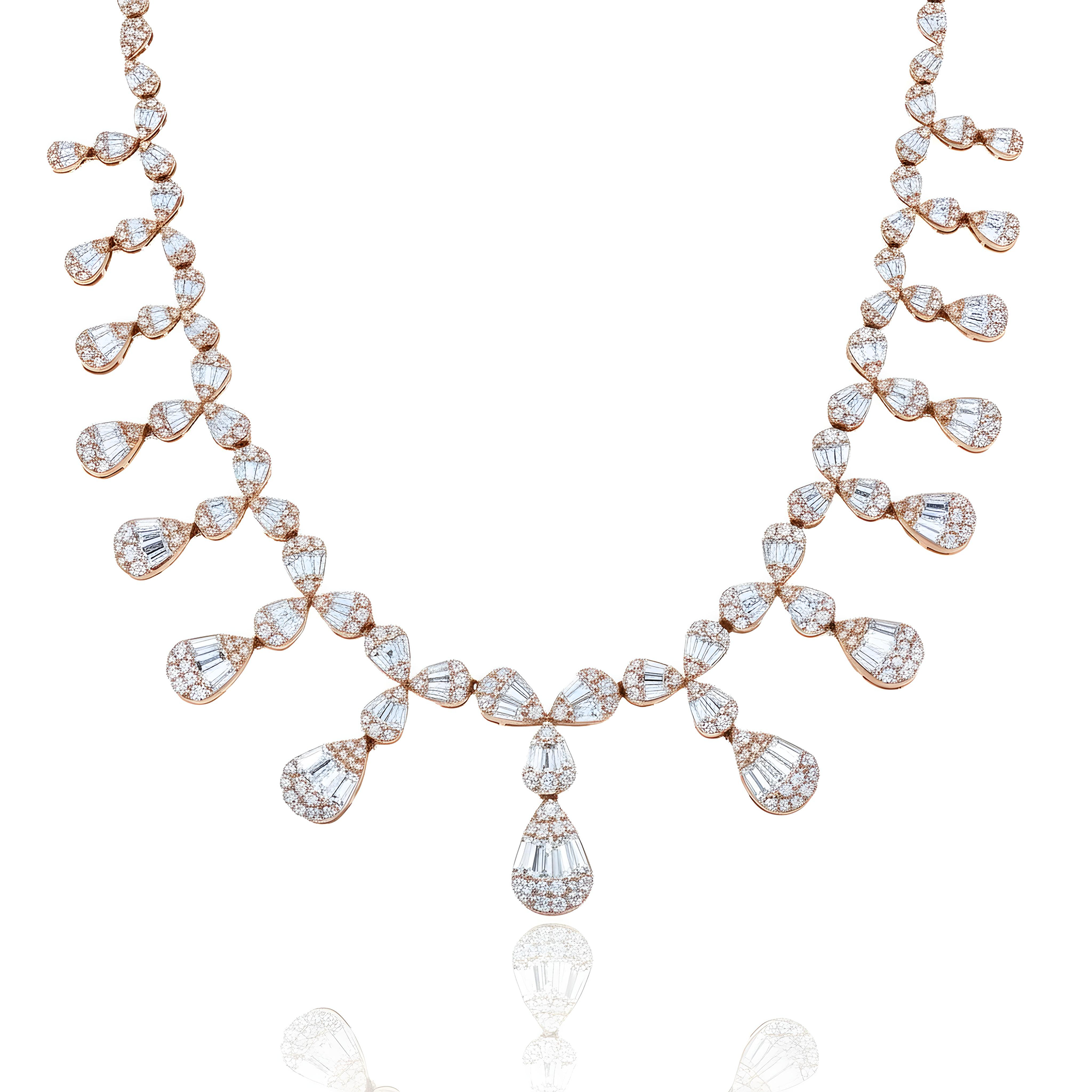 14K White Gold Dripping Vine Diamond Necklace 21.97ct
