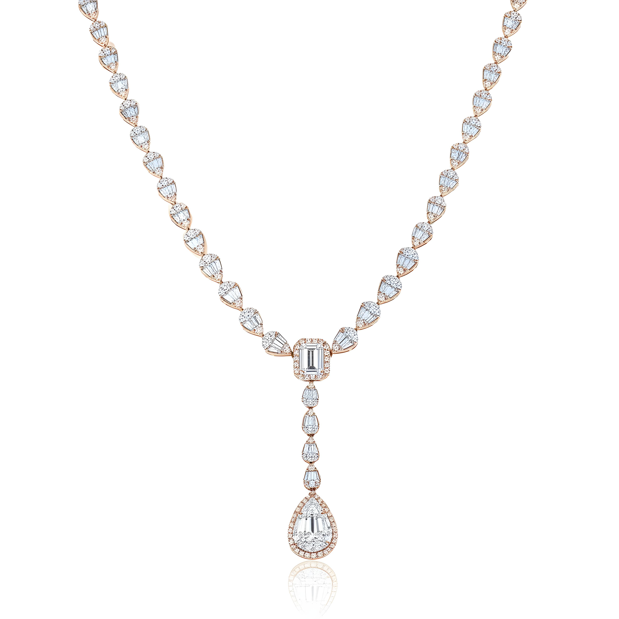 14K White Gold Baguette Diamond Drop Necklace 9.52ct