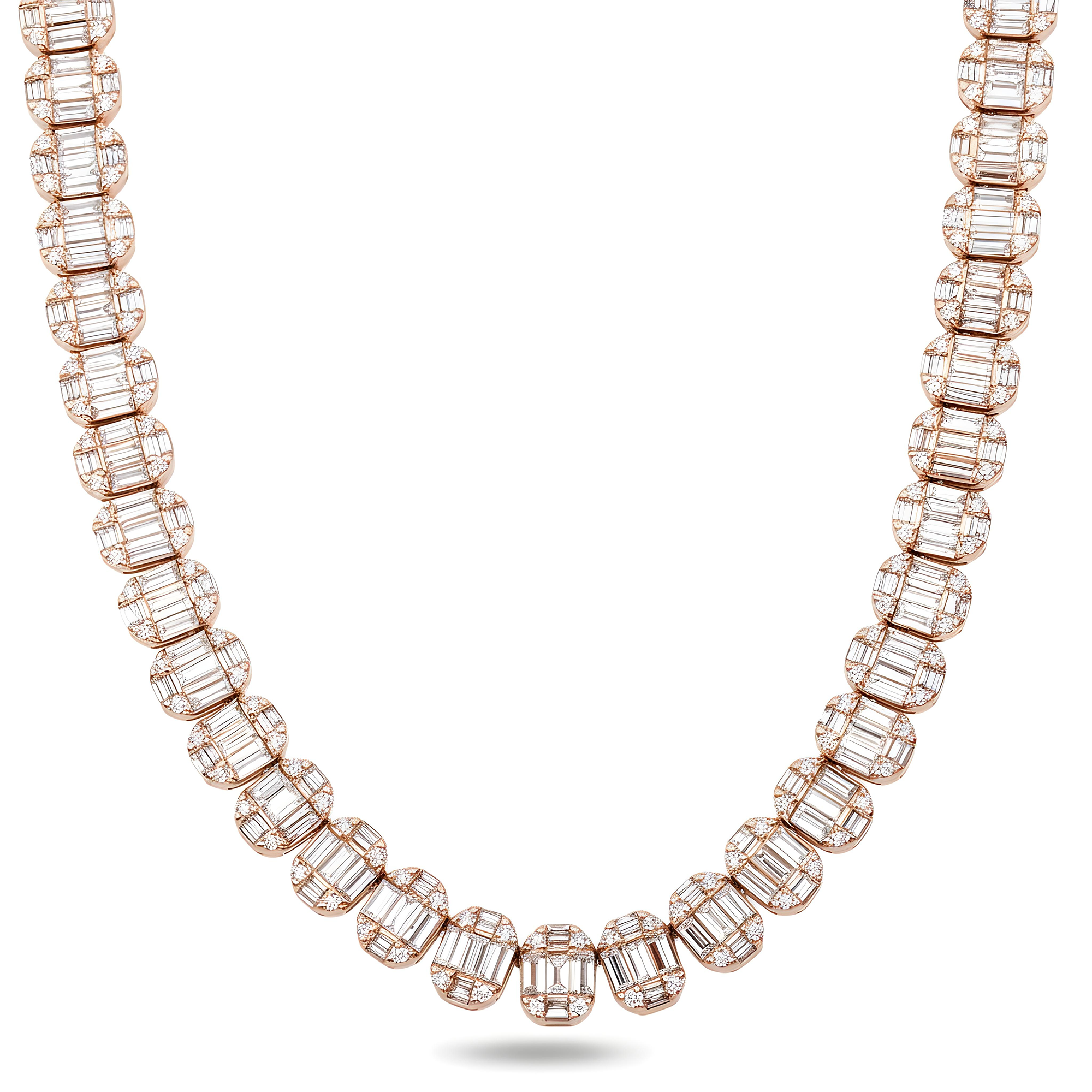 14K White Gold Round & Baguette Cut Diamond Tennis Chain 25.48ct