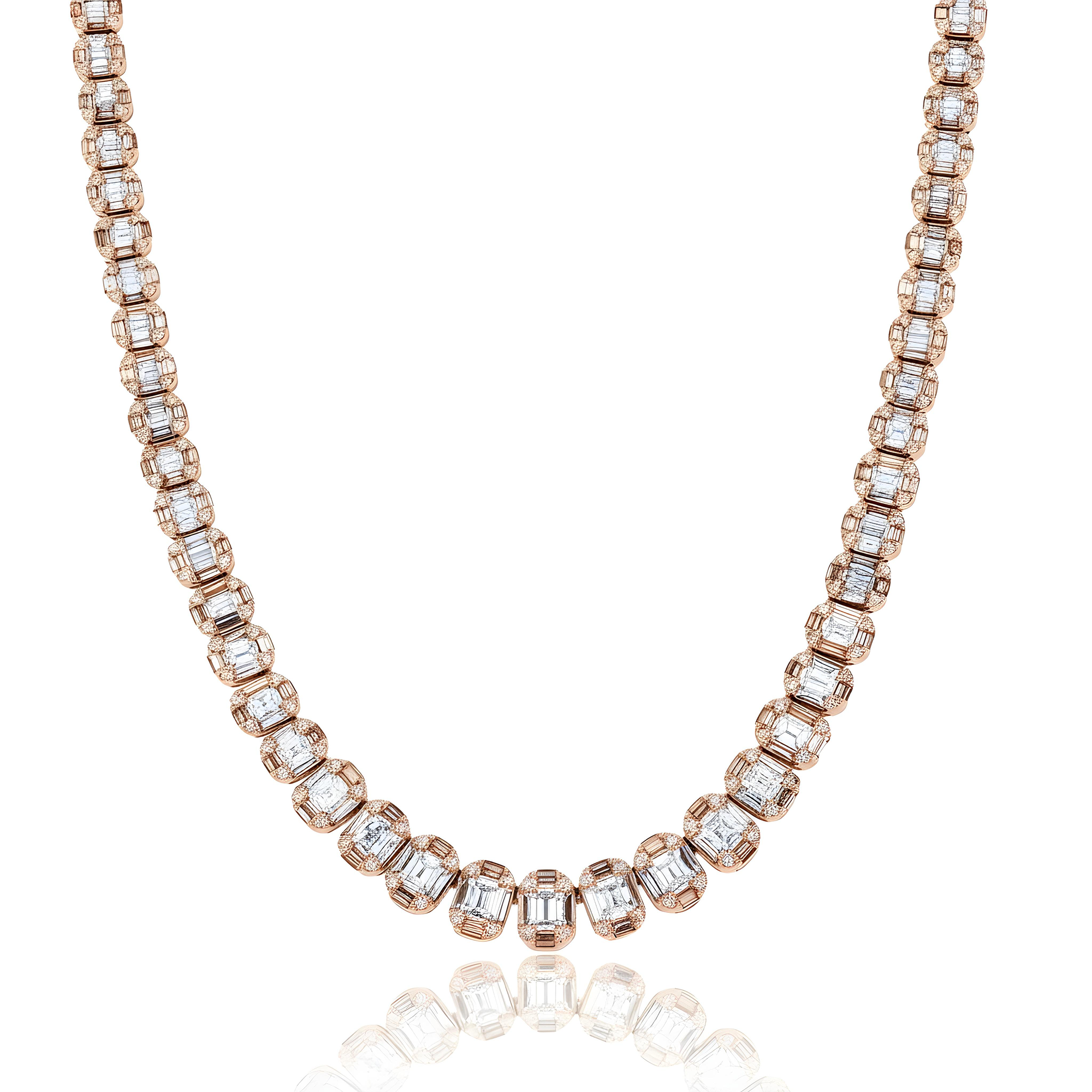 14K White Gold Graduated Baguette Diamond Chain 16.55ct