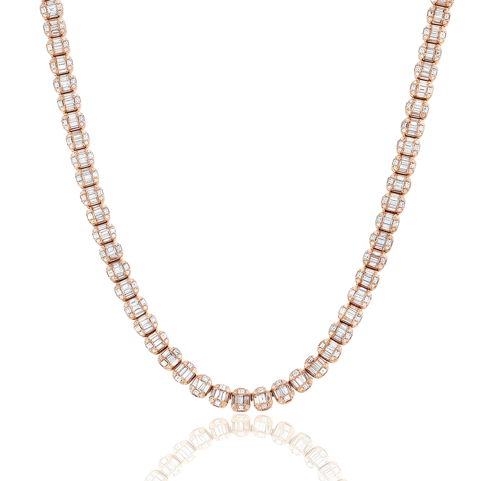 14K White Gold Baguette Diamond Chain 20.02ct
