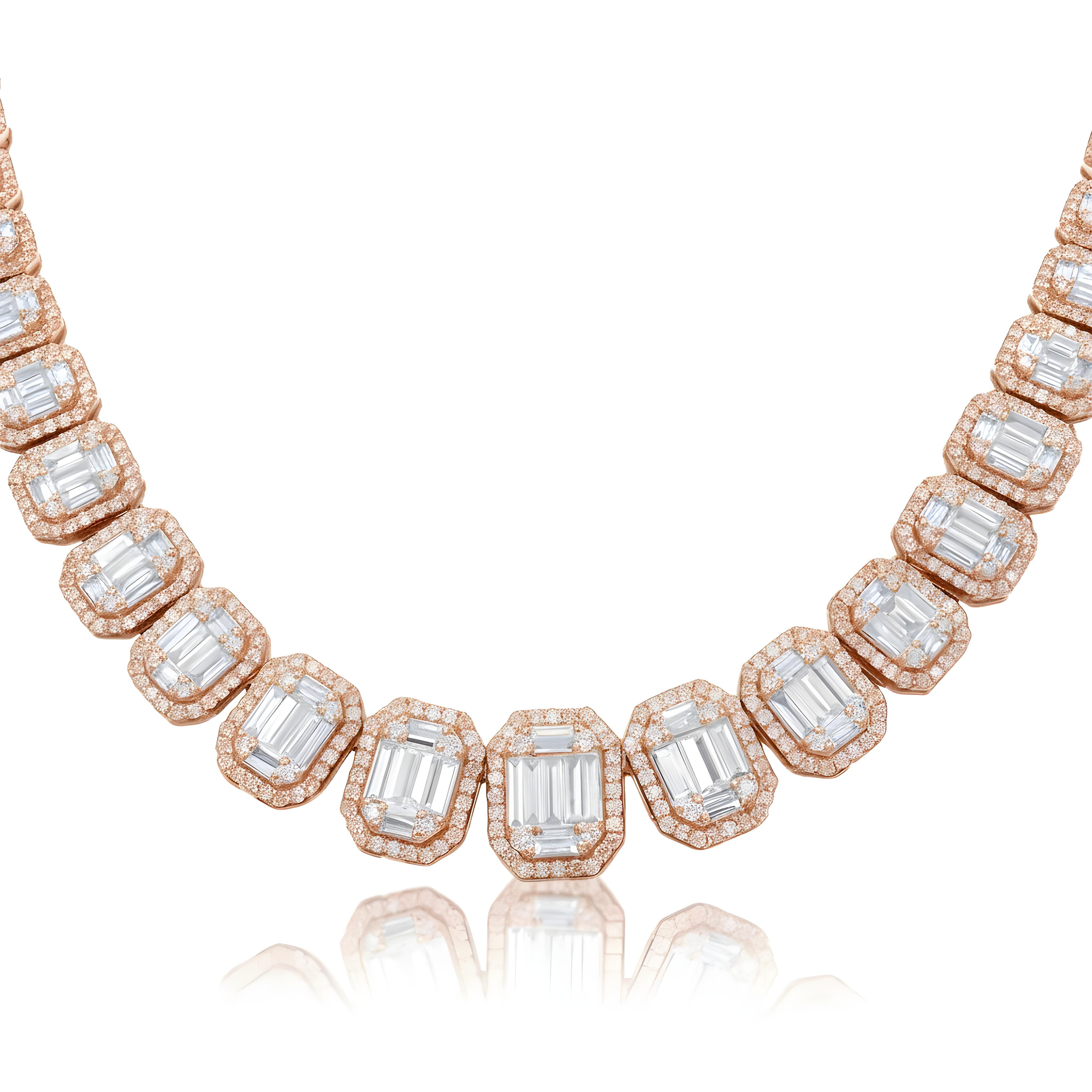 14K White Gold Baguette & Round Graduated Diamond Chain 27.03ct