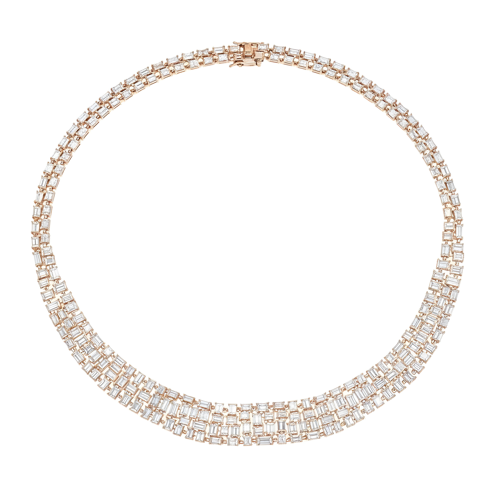 14K White Gold Emerald & Baguette Diamond Necklace 34.60ct