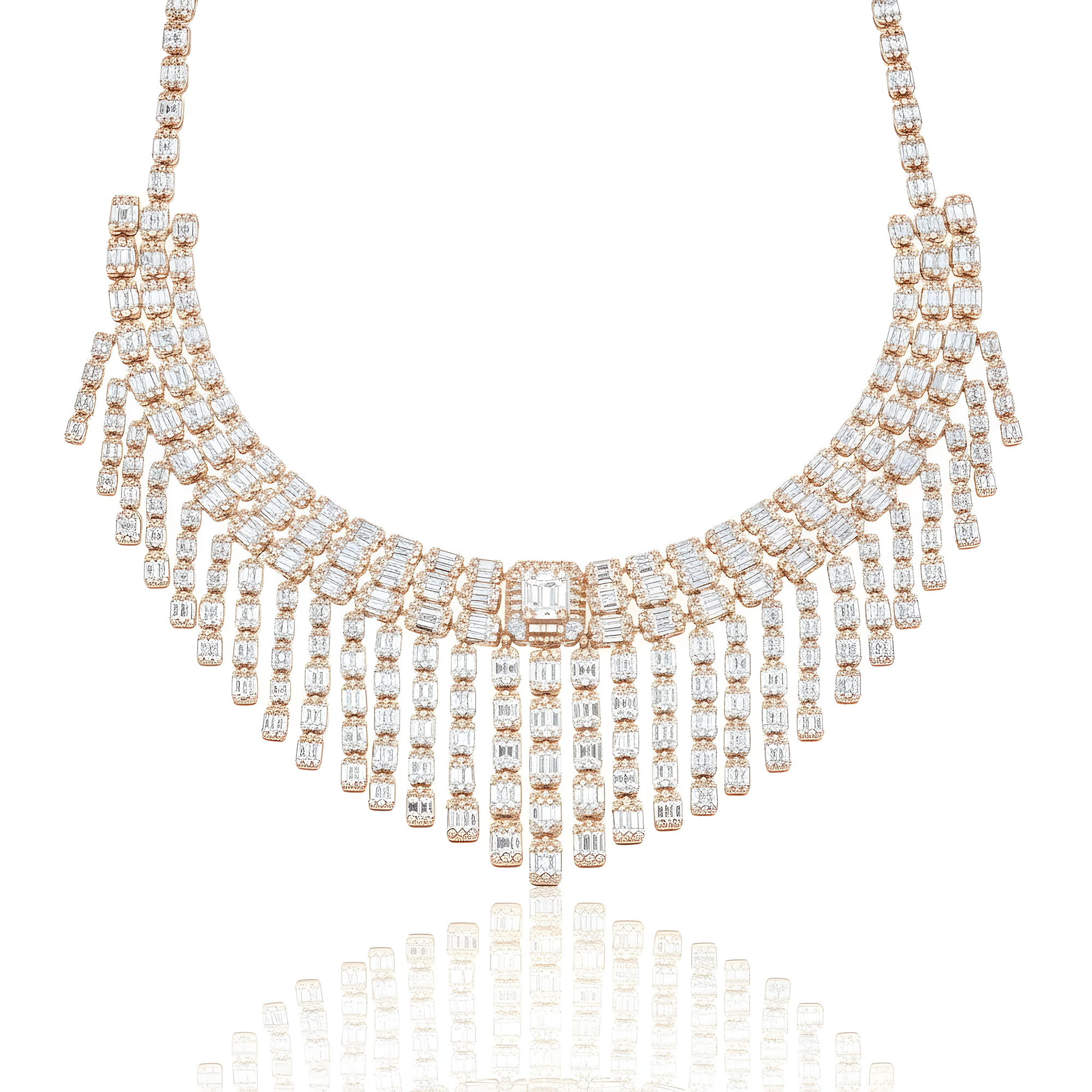 14K White Gold Diamond Chandelier Necklace 45.90ct
