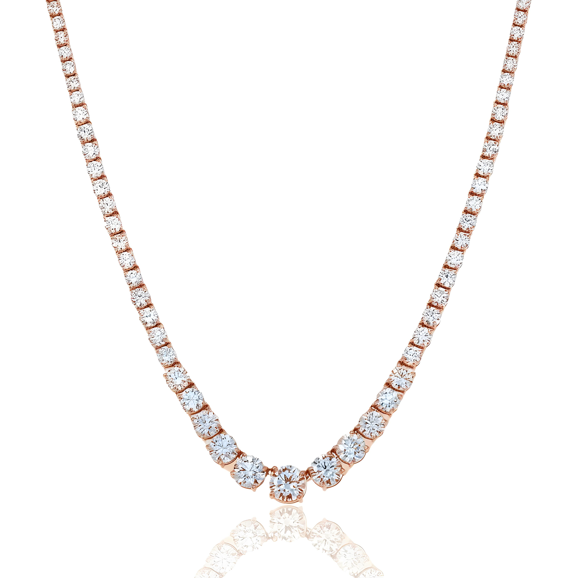 18K White Gold Graduated Round Diamond Tennis Chain 21.79ct